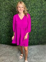 Umgee Magenta V-Neck Tiered Dress