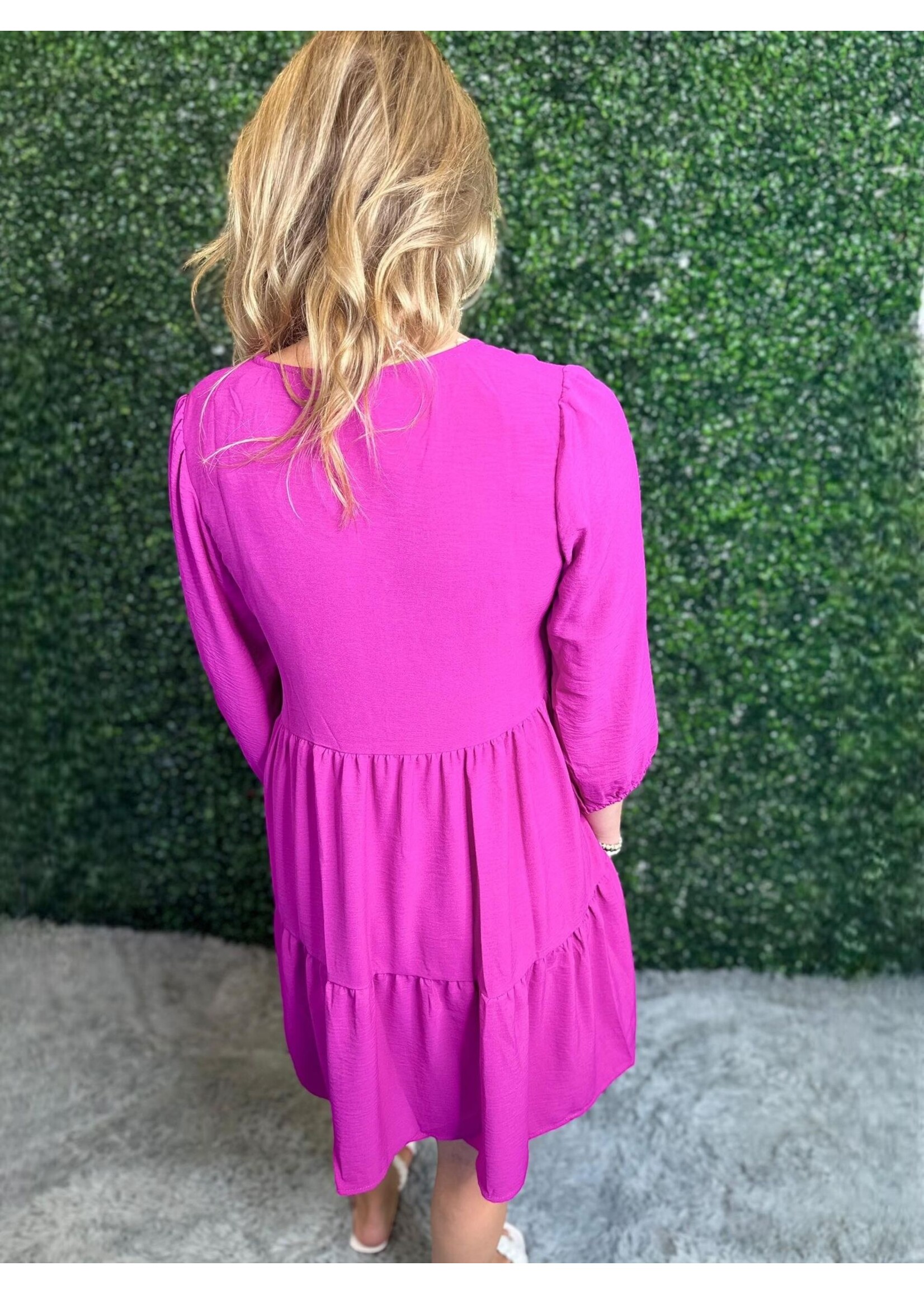 Umgee Magenta V-Neck Tiered Dress