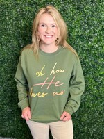 Oliver And Otis Army Green "Oh How He Loves Us" Sweatshirt