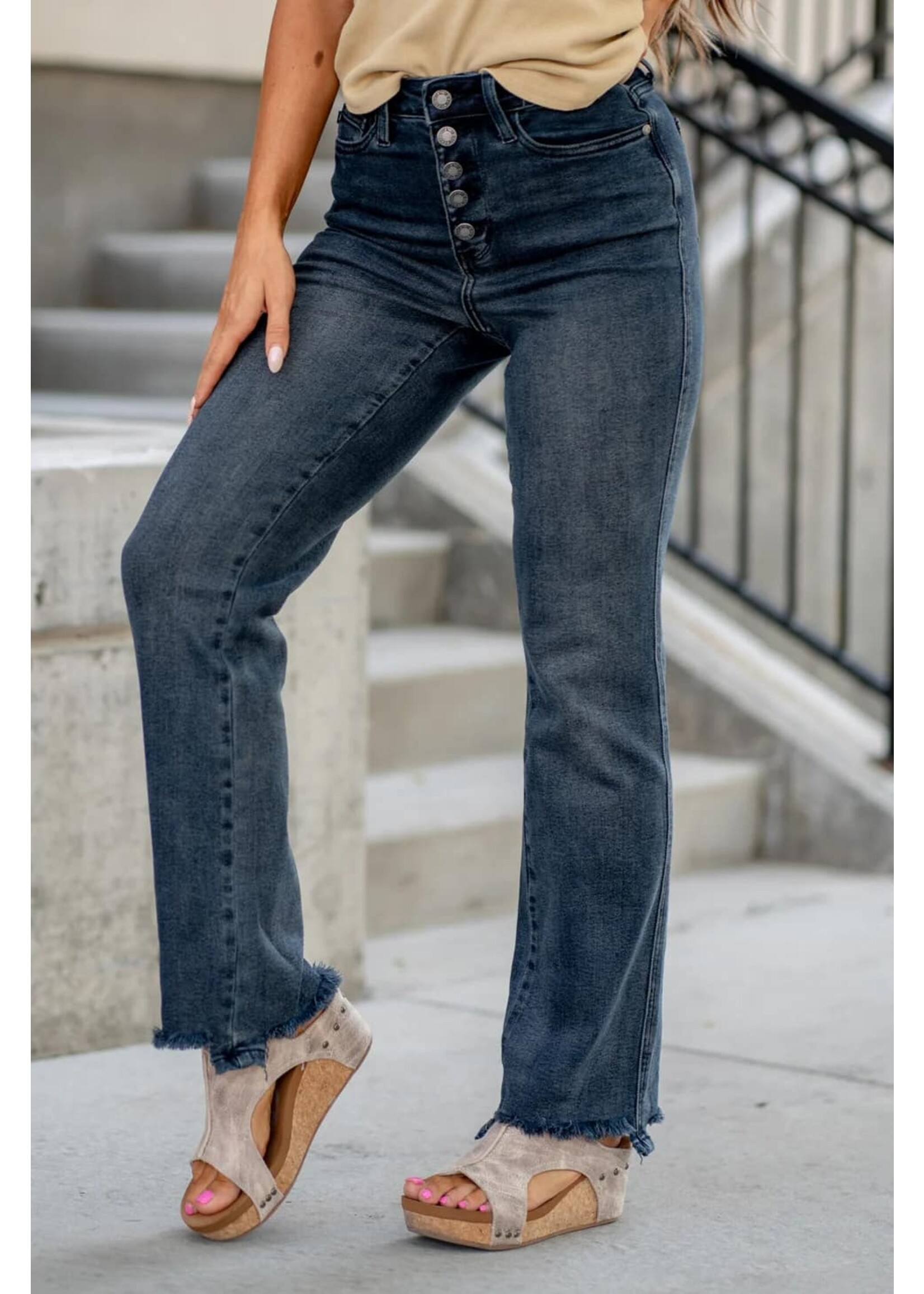 Judy Blue HW Button Fly Destroyed Straight Jeans