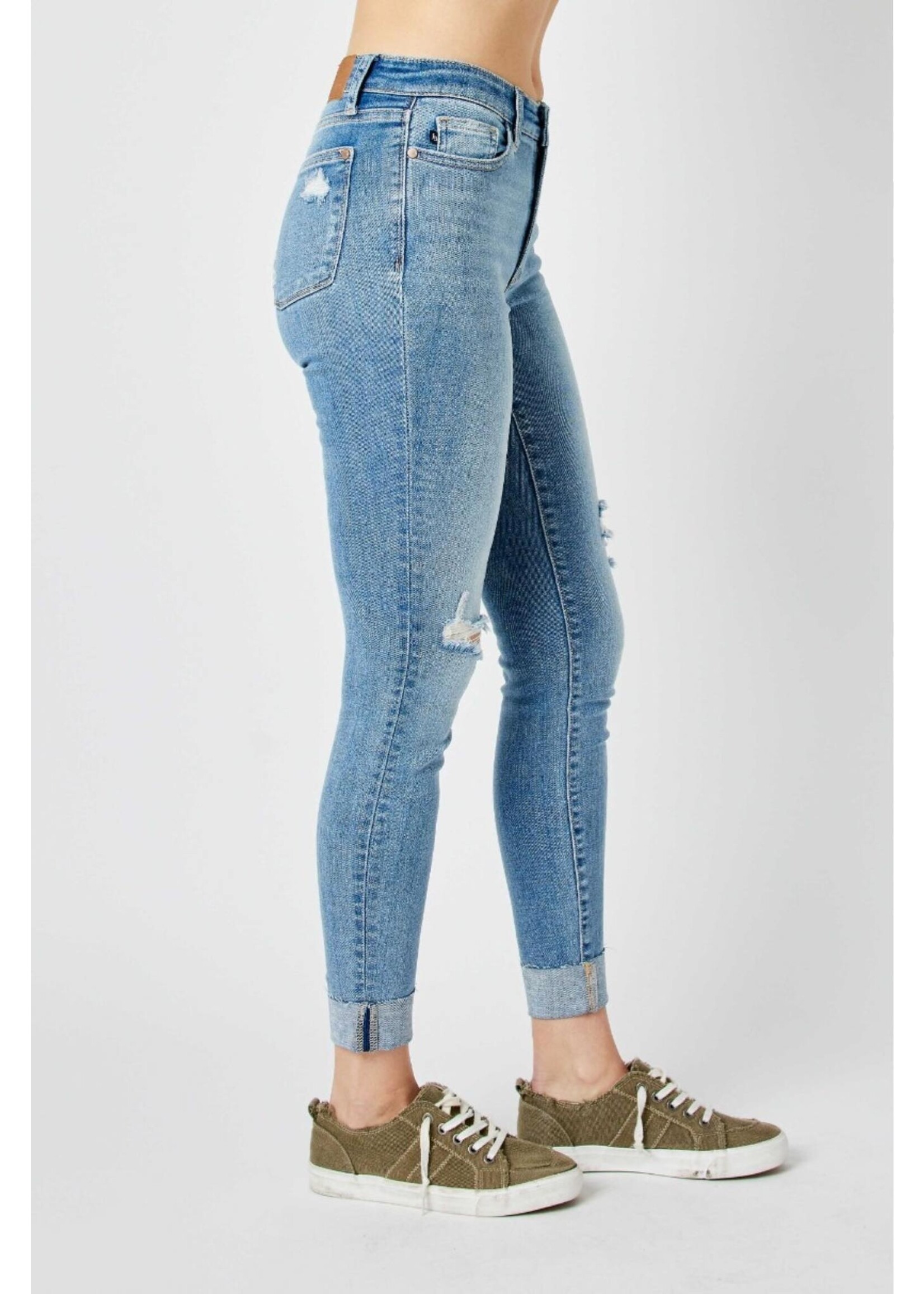 Judy Blue Mid Rise Destroy Cuffed Skinny Jeans