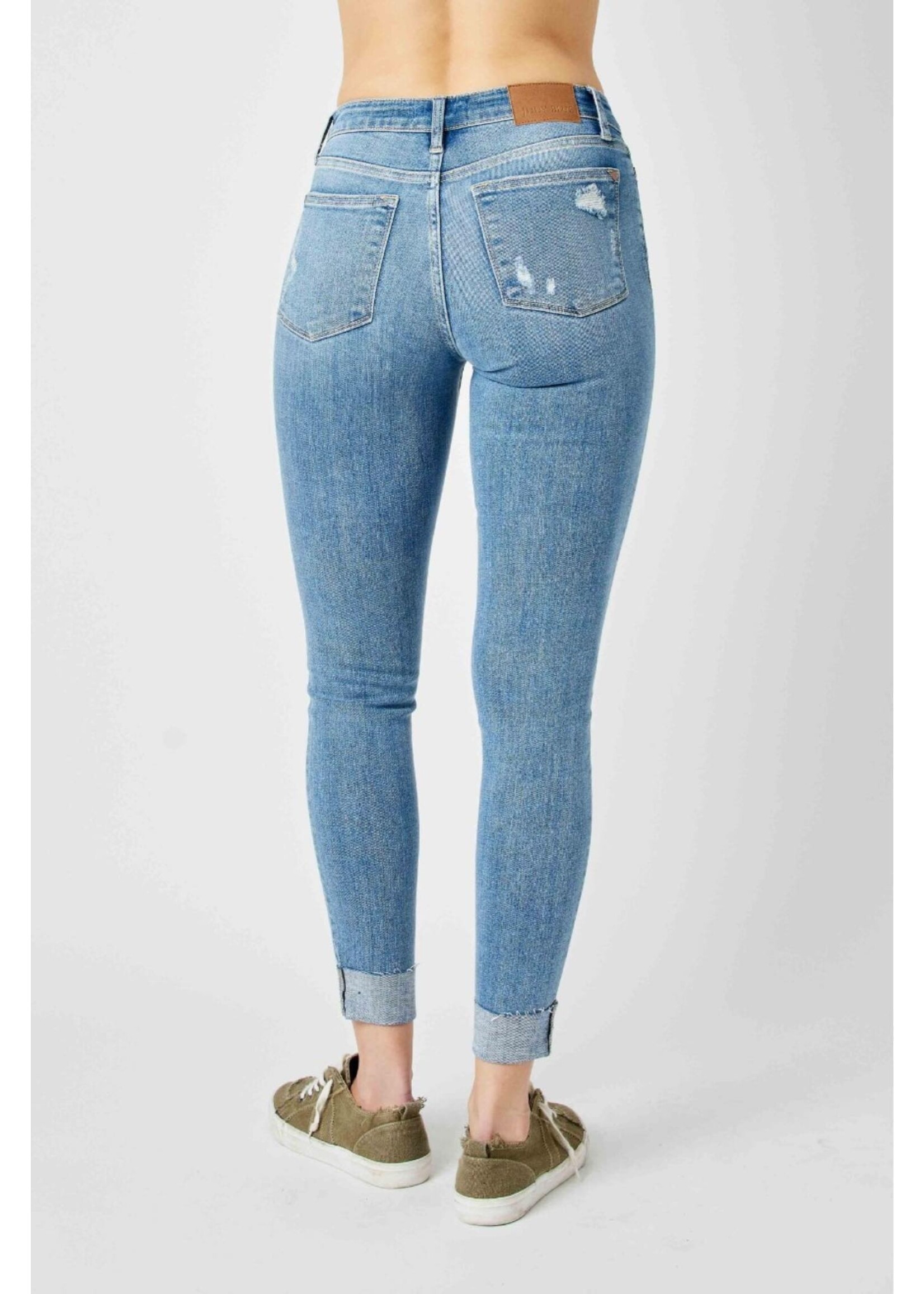 Judy Blue Mid Rise Destroy Cuffed Skinny Jeans