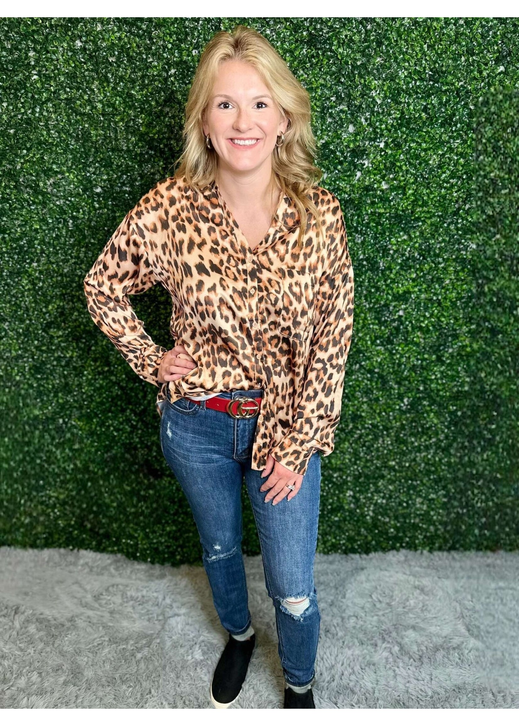 mittoshop Leopard Satin Button Up Blouse