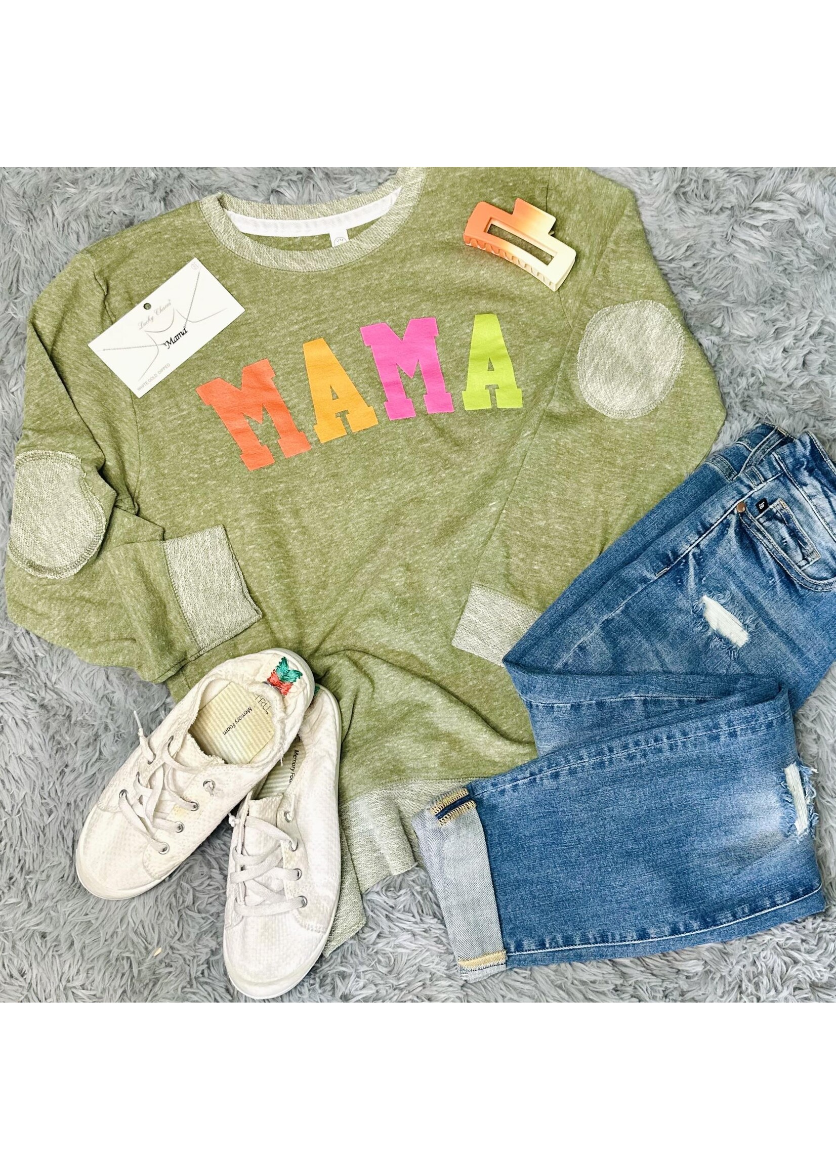 Oliver And Otis Olive Green "MAMA" French Terry Sweatshirt