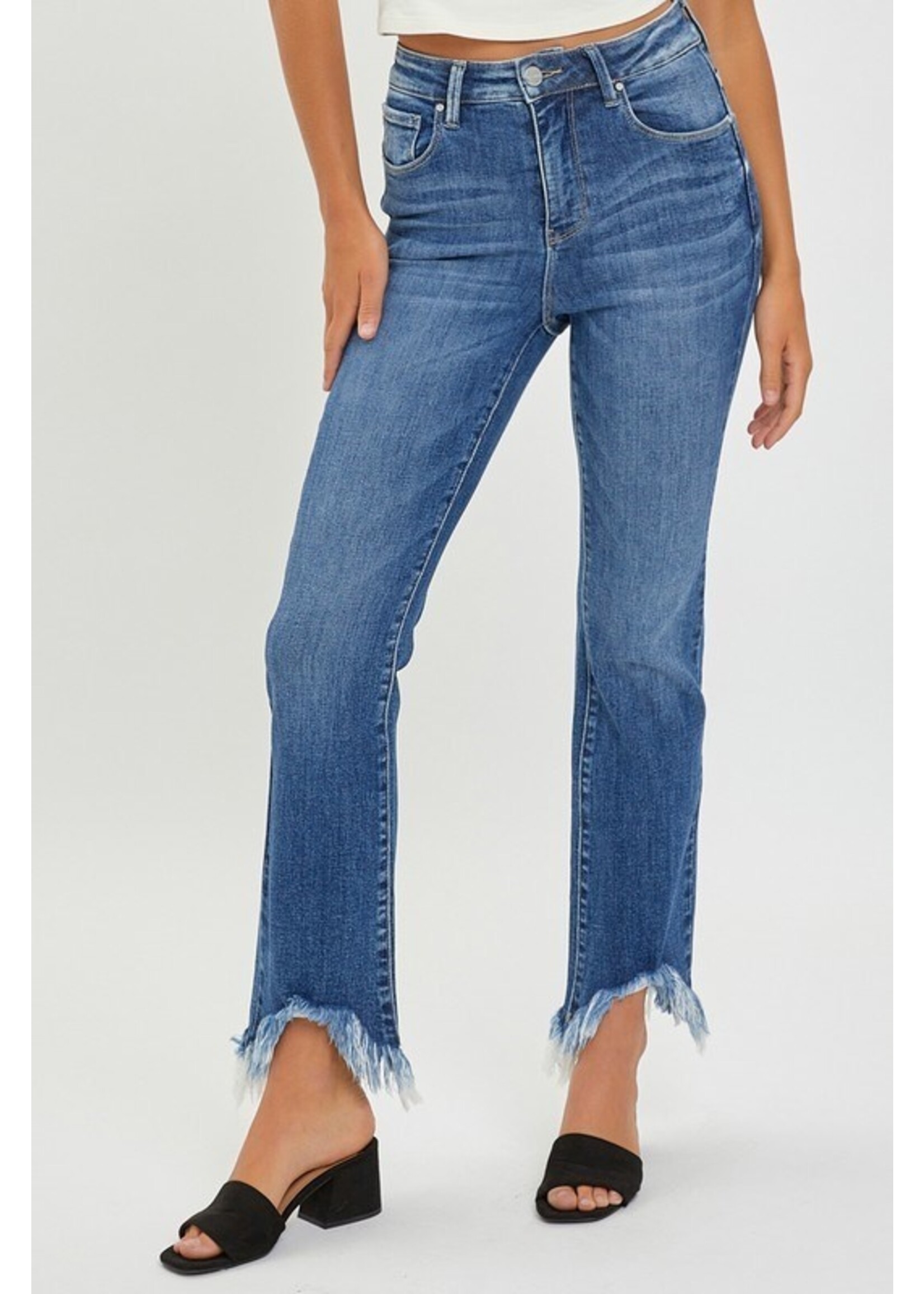 Risen High Rise Crop  Bootcut Fray Hem Jeans