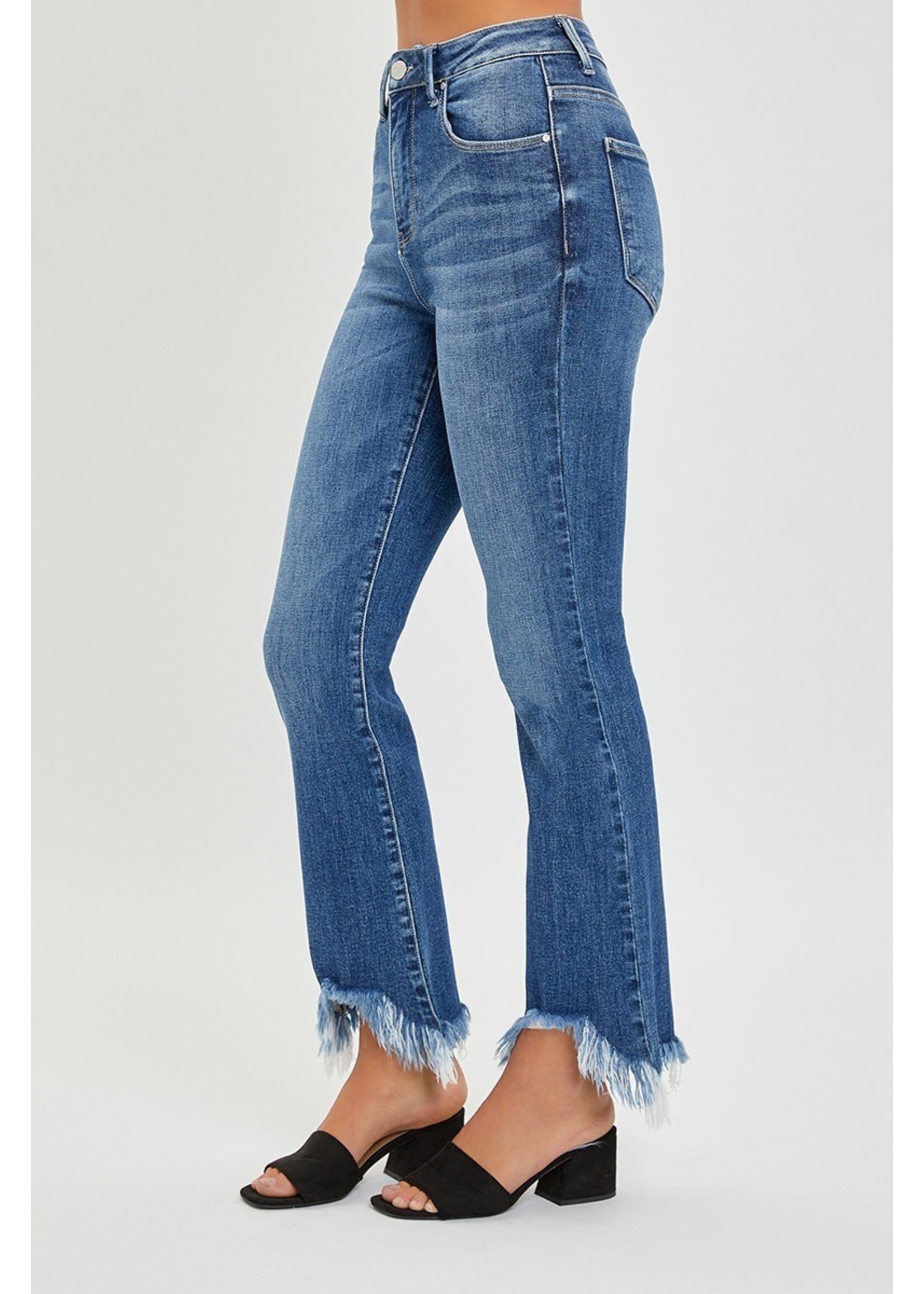 Risen High Rise Crop  Bootcut Fray Hem Jeans