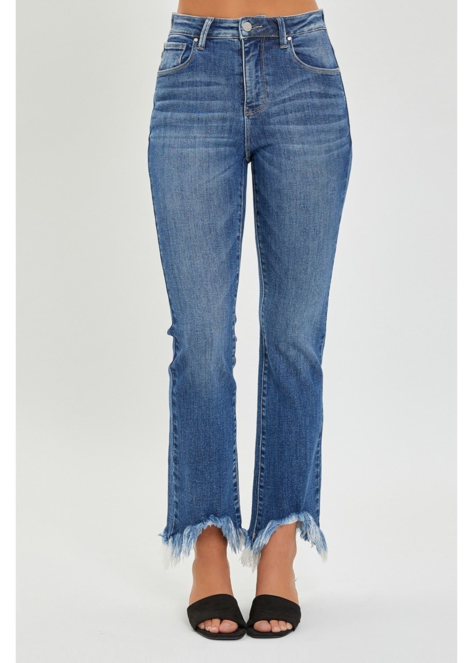 Risen High Rise Crop  Bootcut Fray Hem Jeans