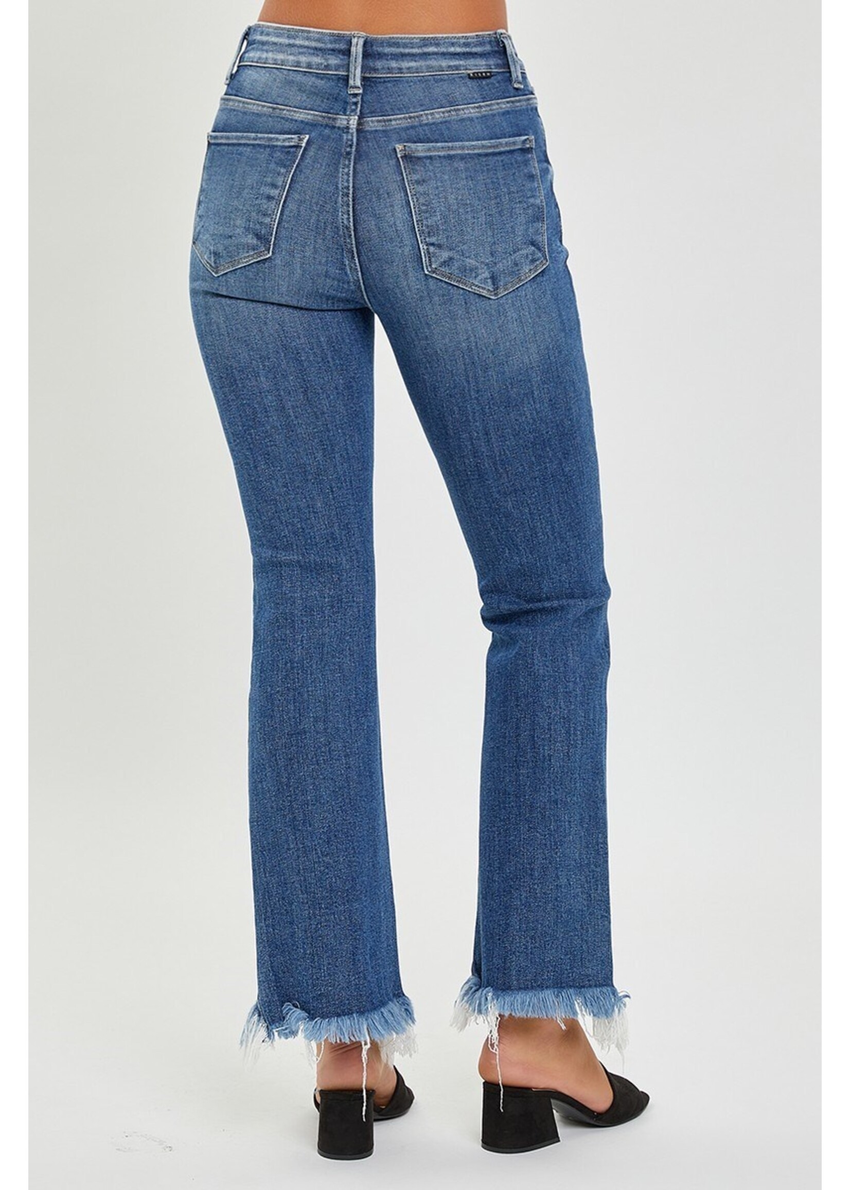 Risen High Rise Crop  Bootcut Fray Hem Jeans