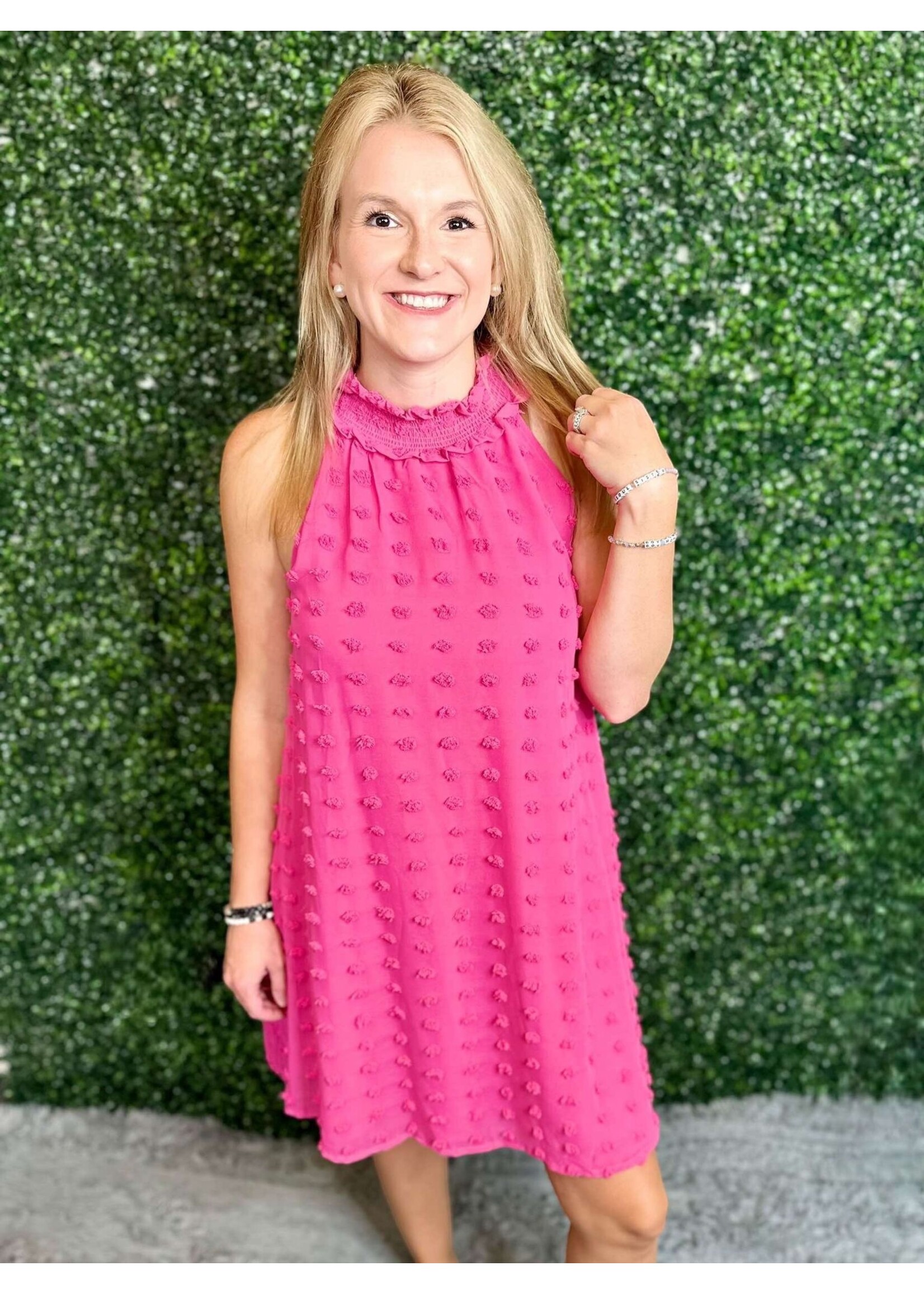 Fuchsia Smocked Halter Neck Dress