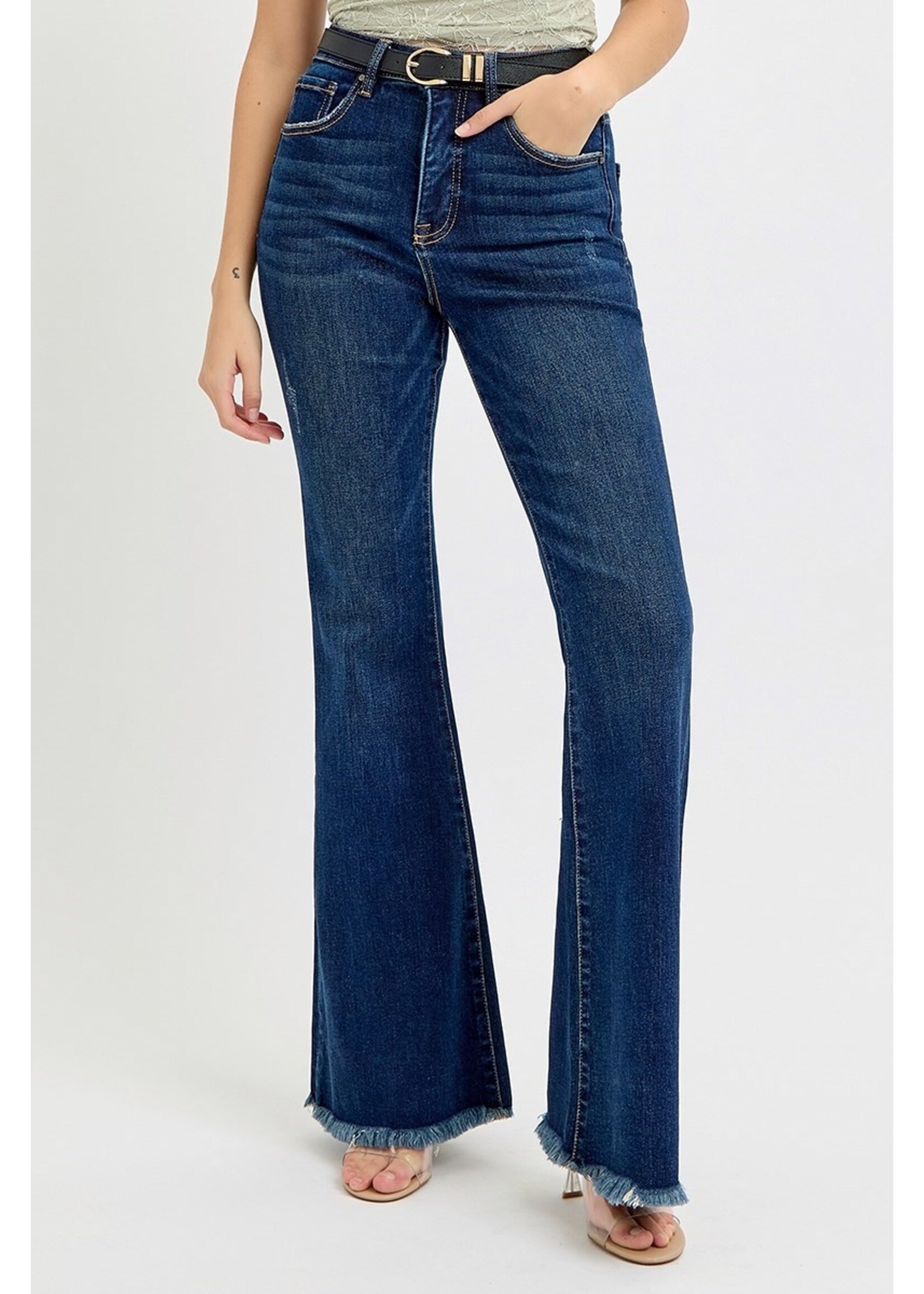 Risen Tummy Control High Rise Dark Denim Flares