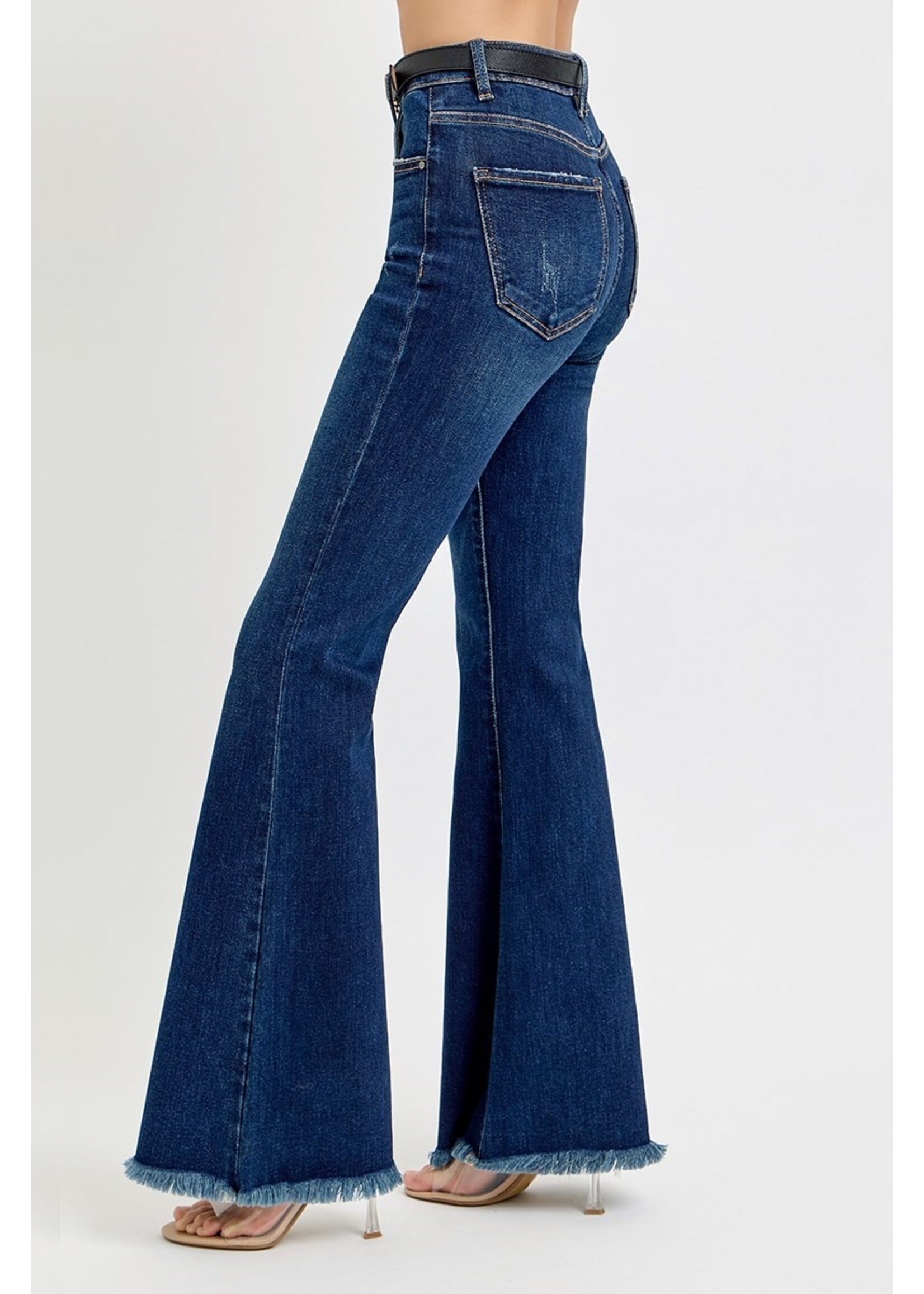 Risen Tummy Control High Rise Dark Denim Flares