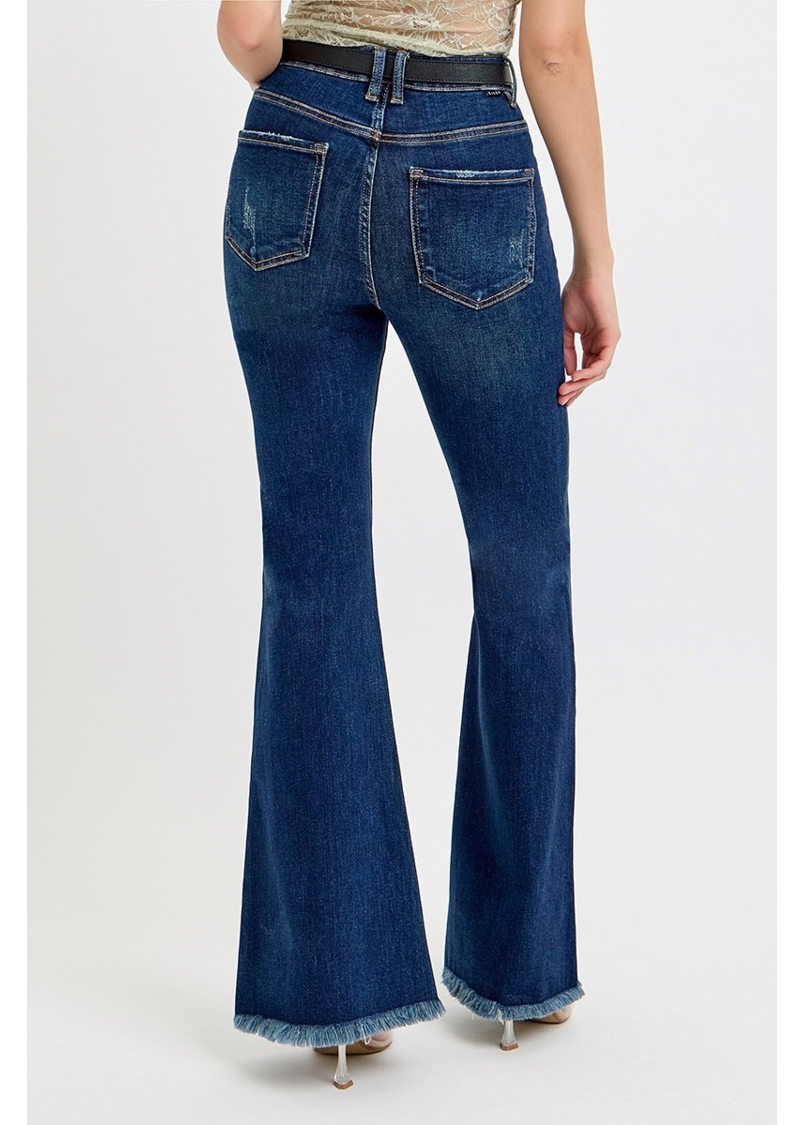 Risen Tummy Control High Rise Dark Denim Flares