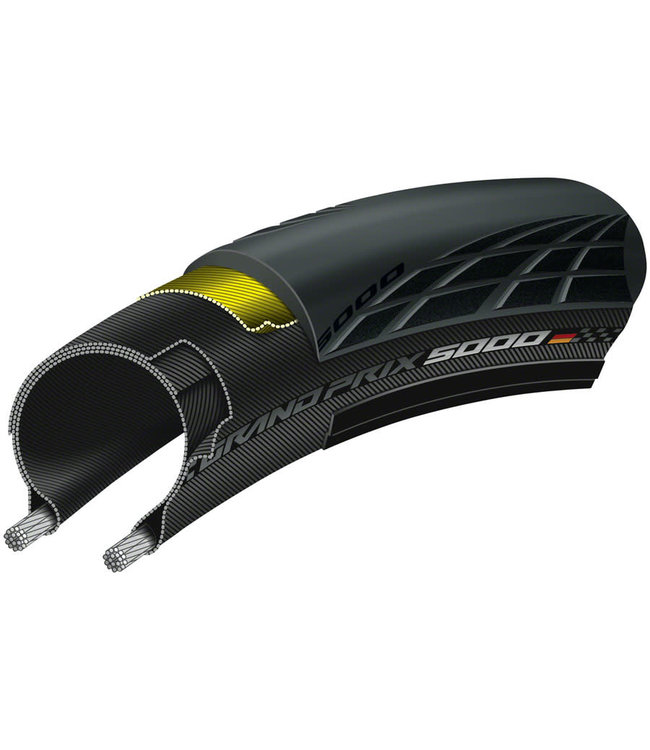 Continental Grand Prix 5000 Tire - 700 x 25, Clincher, Folding, Black, BlackChili, Vectran Breaker, LazerGrip, ACT