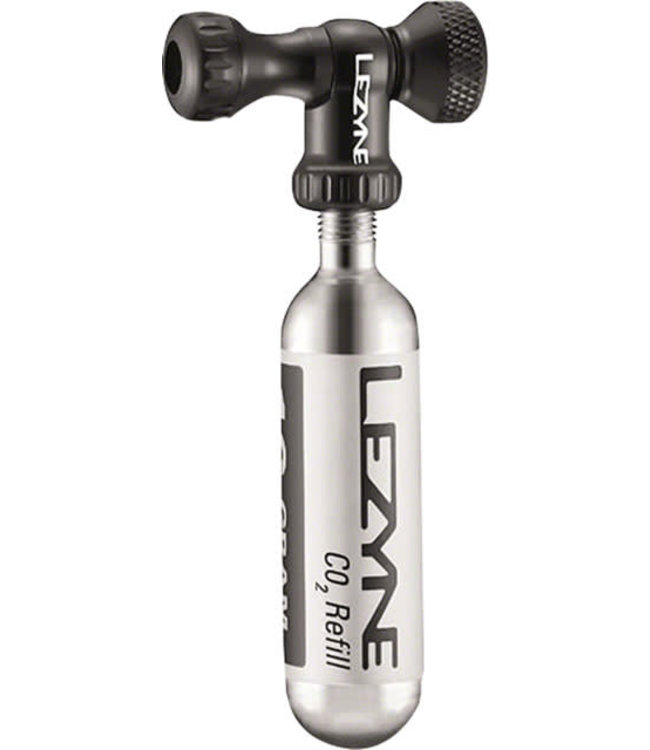 Lezyne Control Drive C0-2 Inflator, Slip-fit Shcrader/Presta, includes 16g cartridge with Neoprene Sleeve: Black