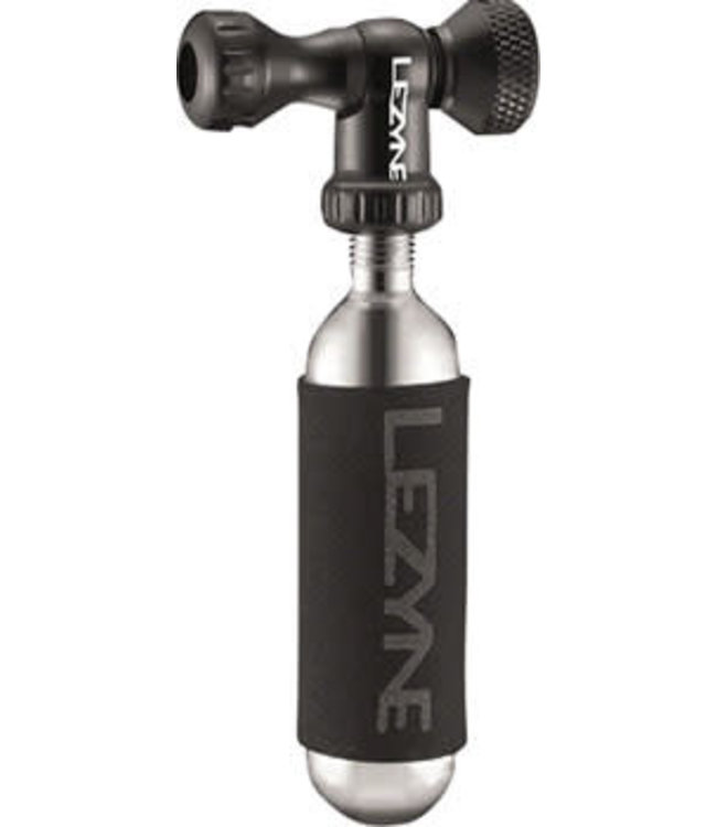 Lezyne Control Drive C0-2 Inflator, Slip-fit Shcrader/Presta, includes 16g cartridge with Neoprene Sleeve: Black