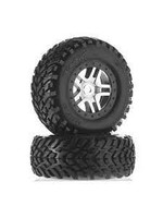 Traxxas Tires & wheels, assembled, glued (S1 compound) (SCT Split-Spoke satin chrome, black beadlock style wheels, dual profile (2.2' outer, 3.0' inner), SCT off-road racing tires, foam inserts) (2) (front/rear)