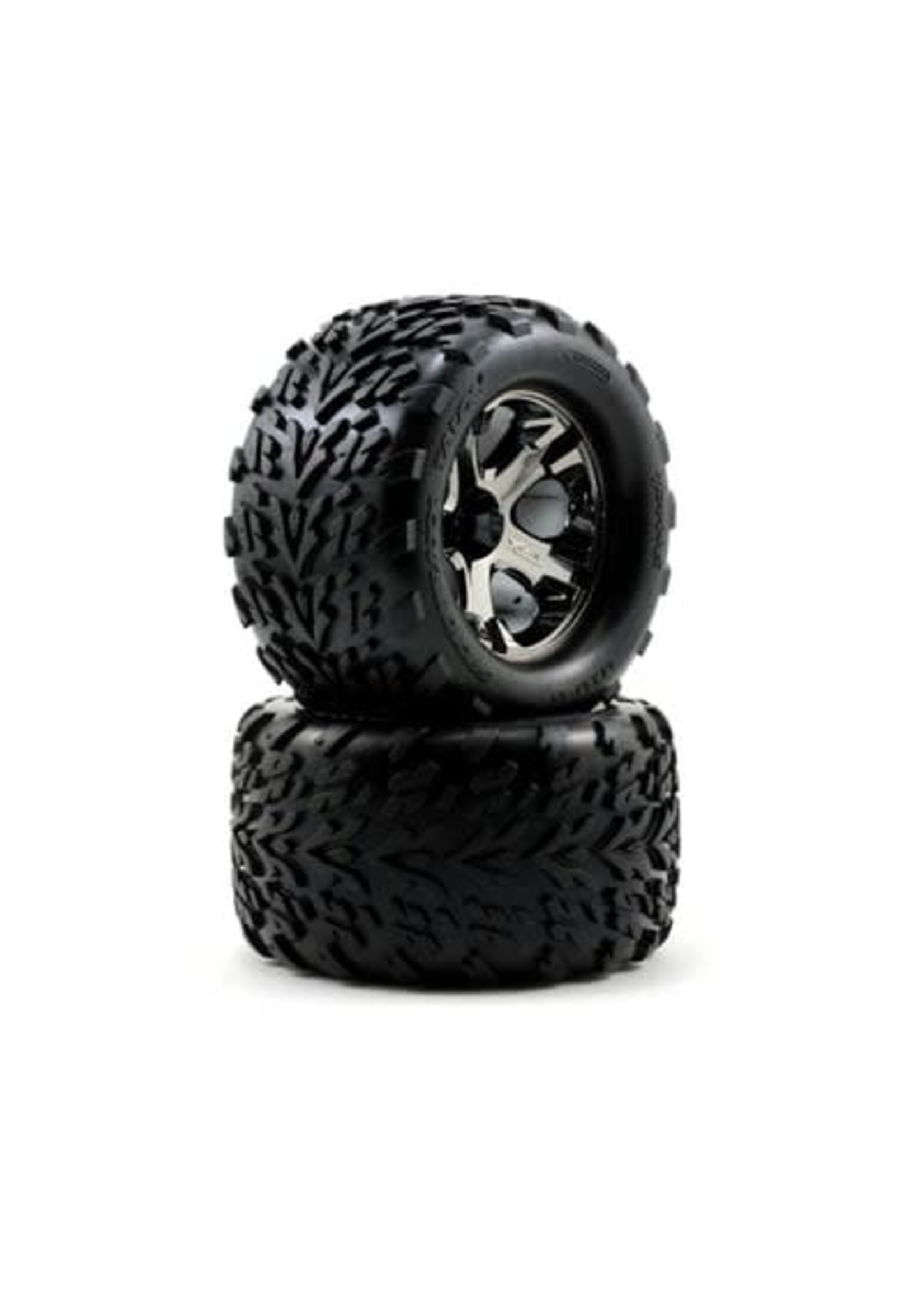 Traxxas 3669A Tires & wheels, assembled, glued (2.8') (All-Star black chrome wheels, Talon tires, foam inserts) (nitro rear/ electric front) (2) (TSM rated)