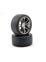 Traxxas Tires & wheels, assembled, glued (split-spoke, black chrome wheels, slick tires (S1 compound), foam inserts) (rear) (2)