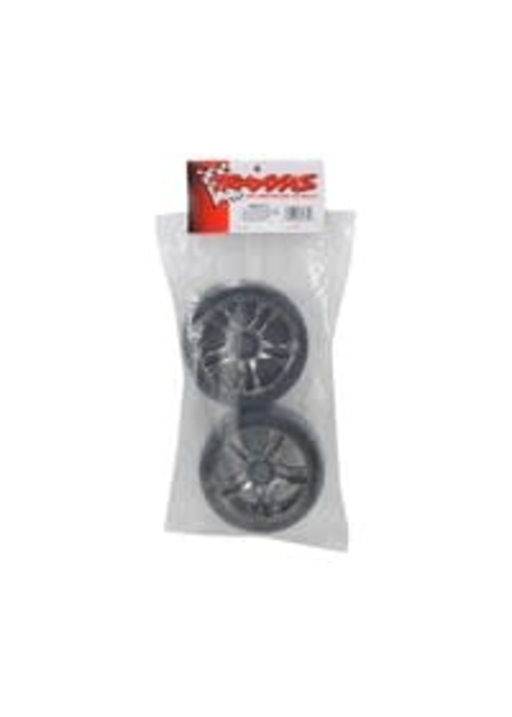 Traxxas 6477 Tires & wheels, assembled, glued (split-spoke, black chrome wheels, slick tires (S1 compound), foam inserts) (rear) (2)