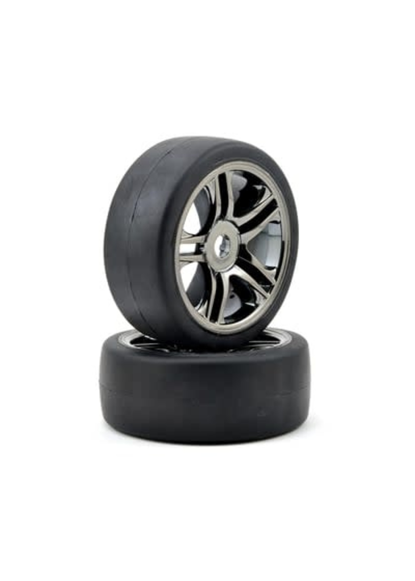 Traxxas 6479 Tires & wheels, assembled, glued (split-spoke, black chrome wheels, slick tires (S1 compound), foam inserts) (front) (2)