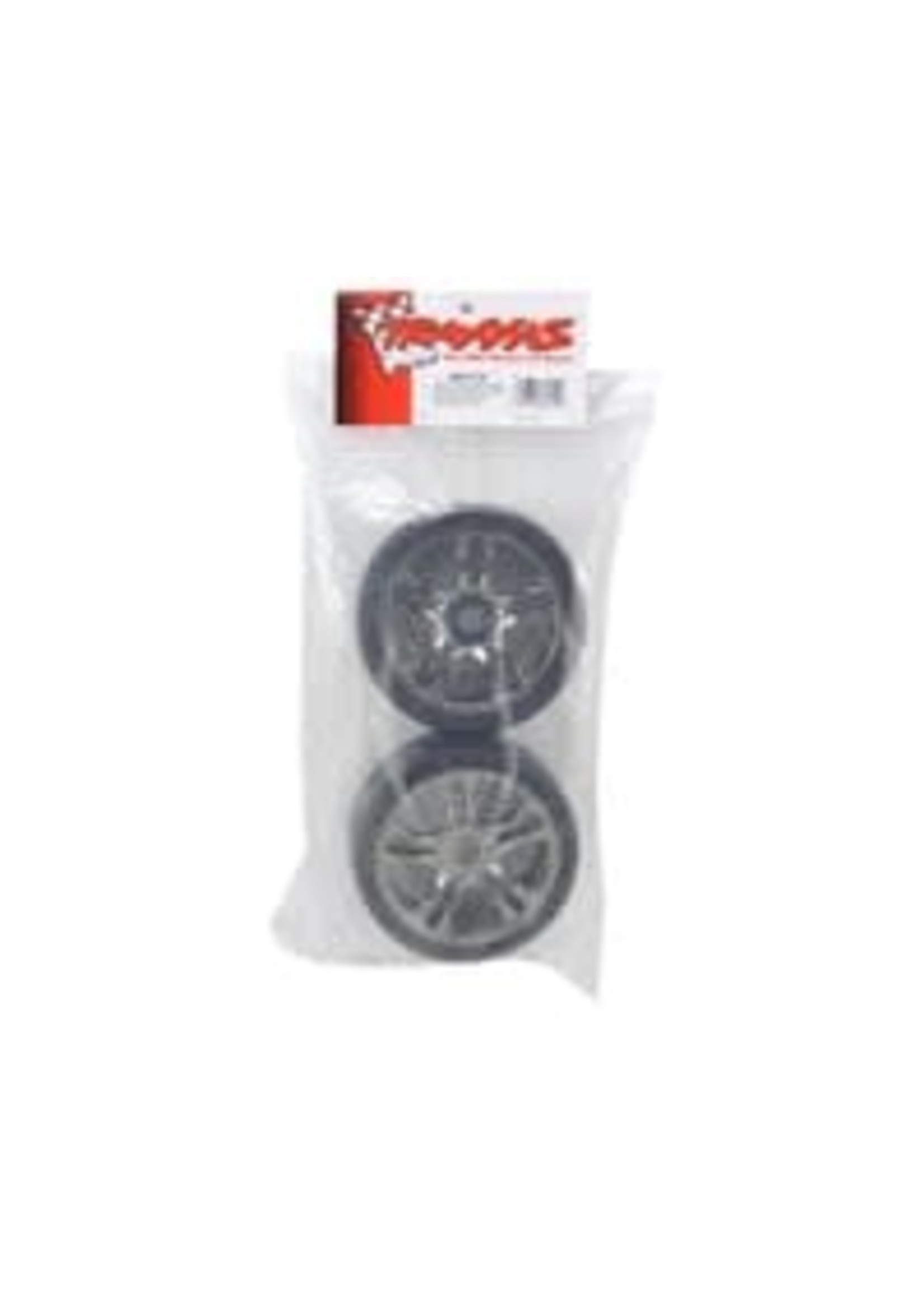 Traxxas 6479 Tires & wheels, assembled, glued (split-spoke, black chrome wheels, slick tires (S1 compound), foam inserts) (front) (2)