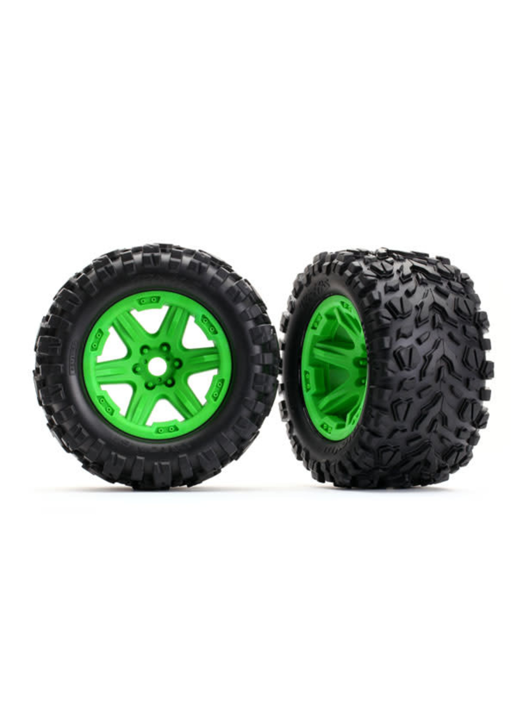 Traxxas Tires & wheels, assembled, glued (green wheels, Talon EXT tires, foam inserts) (2) (17mm splined) (TSM rated)