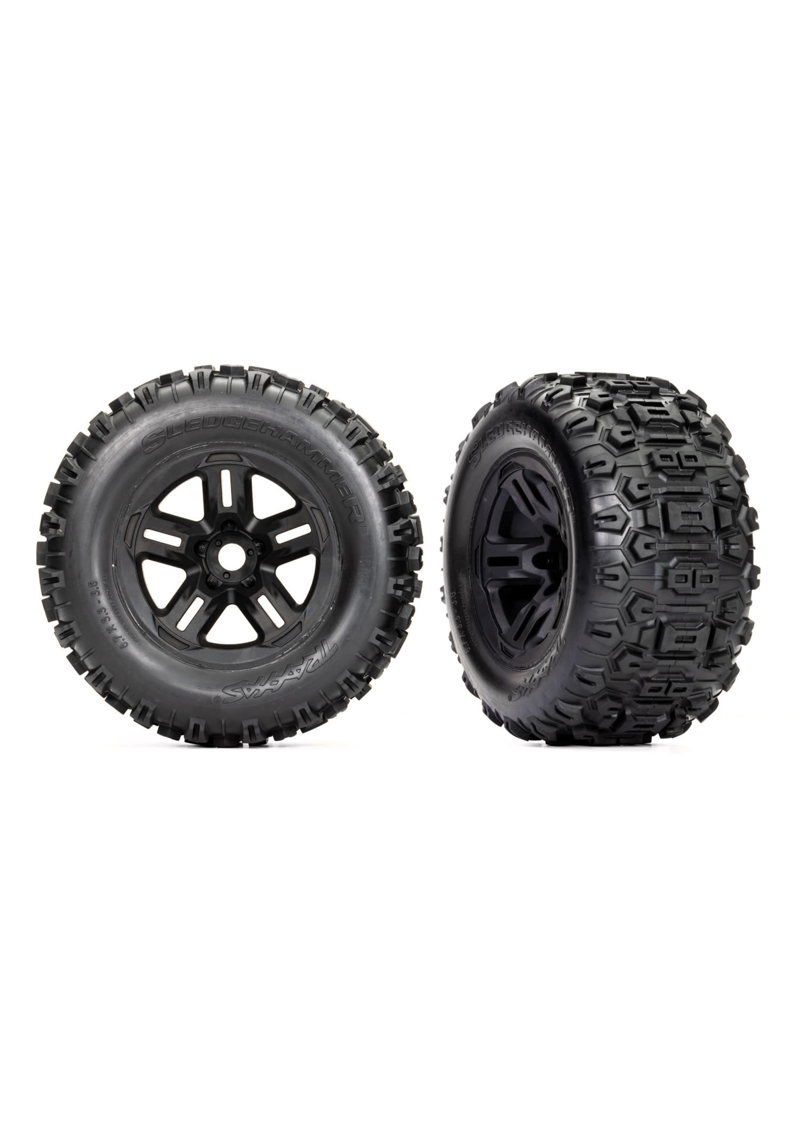 Traxxas 9672 Tires and wheels, assembled, glued (3.8" black wheels, Sledgehammer® tires, foam inserts) (2)