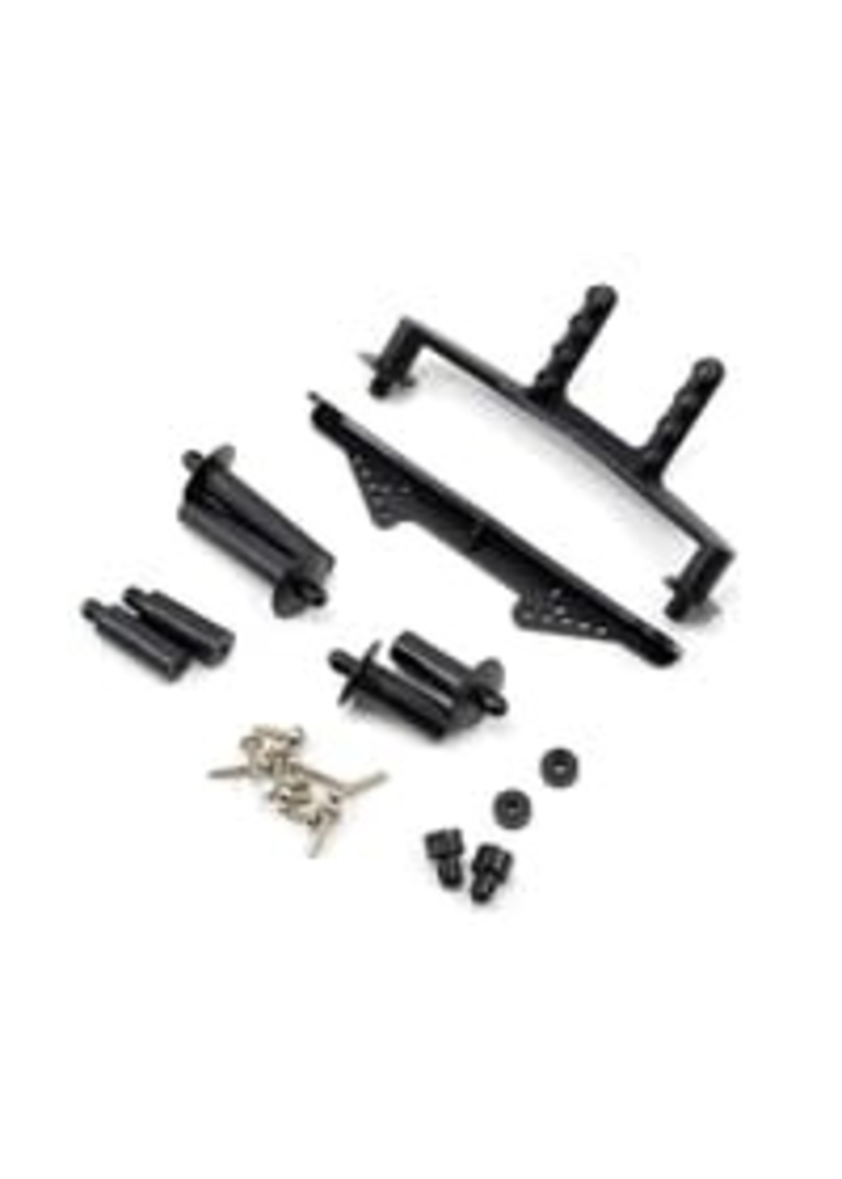 Traxxas 1914R Body mount, front & rear (black)/ body posts, 52mm (2), 38mm (2), 25mm (2), 6.5mm (2)/ body post extensions (4)/ hardware