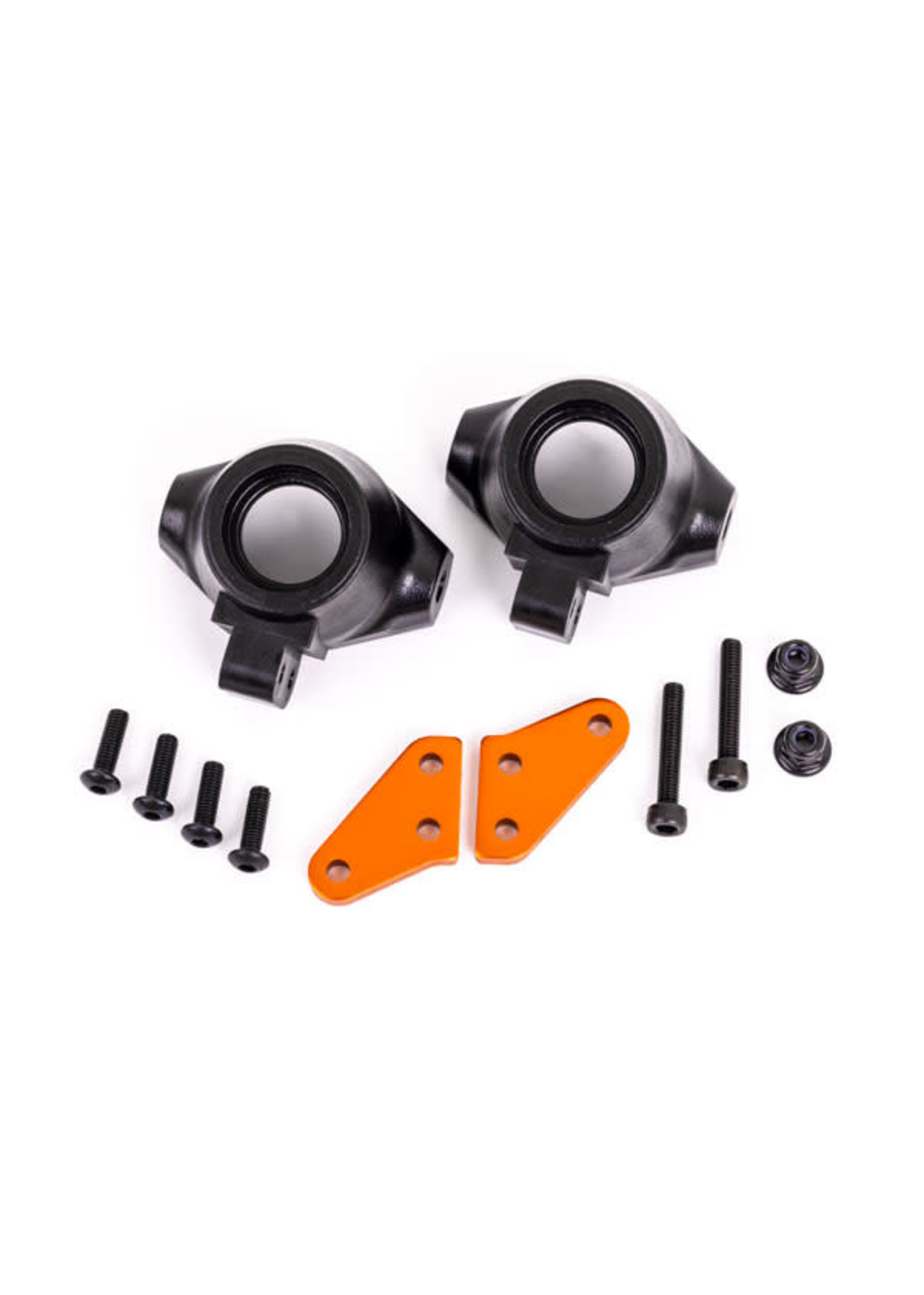 Traxxas 9637T Steering blocks, left & right/ steering block arms (aluminum, orange-anodized) (2)/ 3x18mm CS (2)/ M3x0.5mm NL (2)