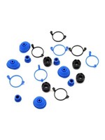 Traxxas Pivot ball caps (4)/ dust boots, rubber (4)/ dust plugs, rubber (4)/ dust boot retainers, black (4), blue (4) (2 pkgs. req. to complete truck)