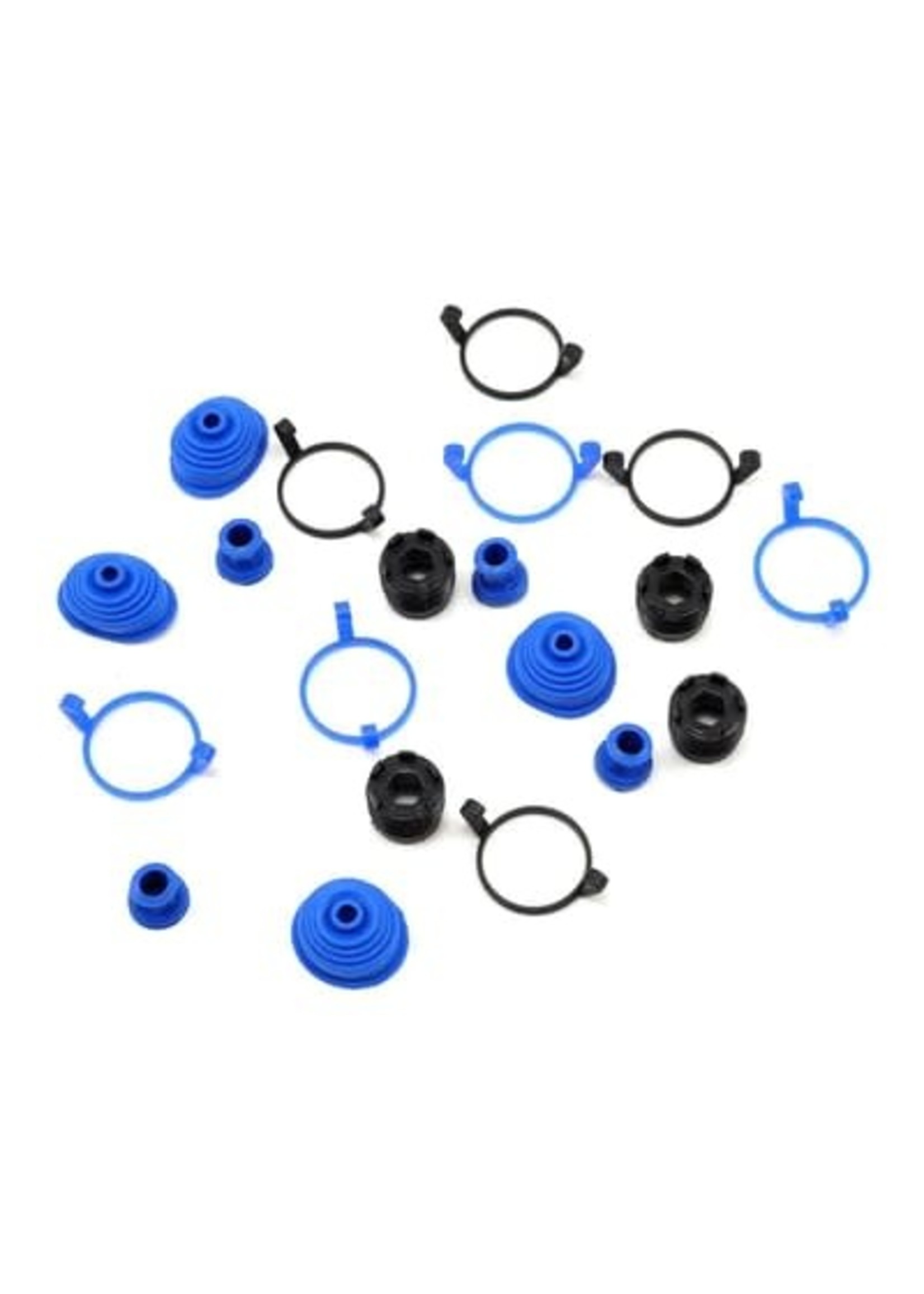 Traxxas 5378X Pivot ball caps (4)/ dust boots, rubber (4)/ dust plugs, rubber (4)/ dust boot retainers, black (4), blue (4) (2 pkgs. req. to complete truck)