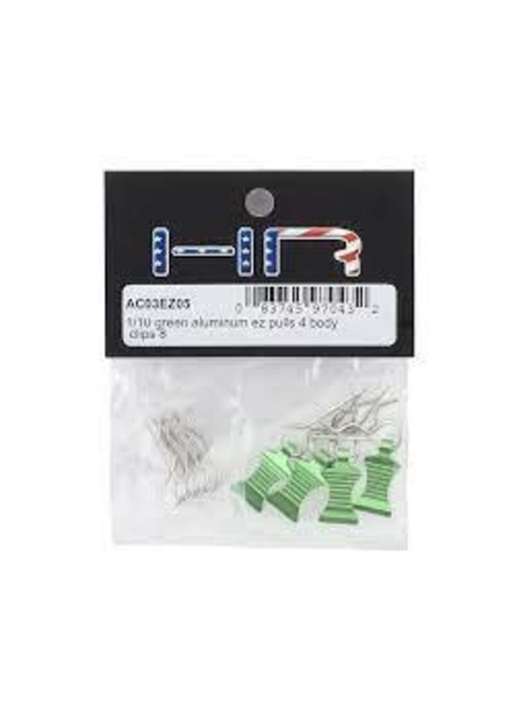 Hot Racing HRAAC03EZ05 Hot Racing 1/10 Aluminum EZ Pulls w/Body Clips (Green) (4)