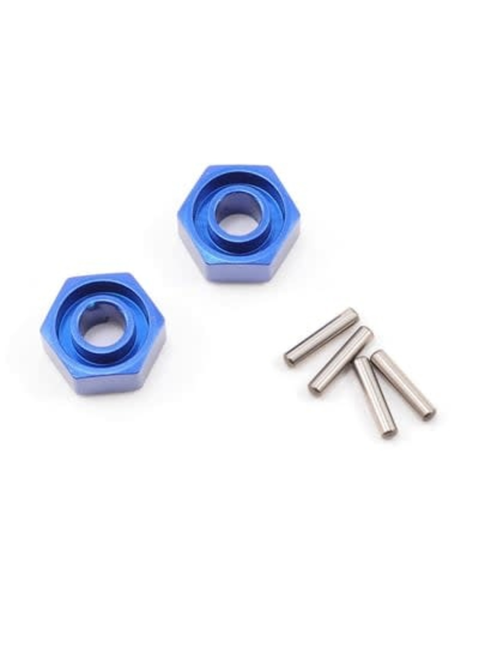 Traxxas 1654X Wheel hubs, hex (blue-anodized, lightweight aluminum) (2)/ axle pins(4)
