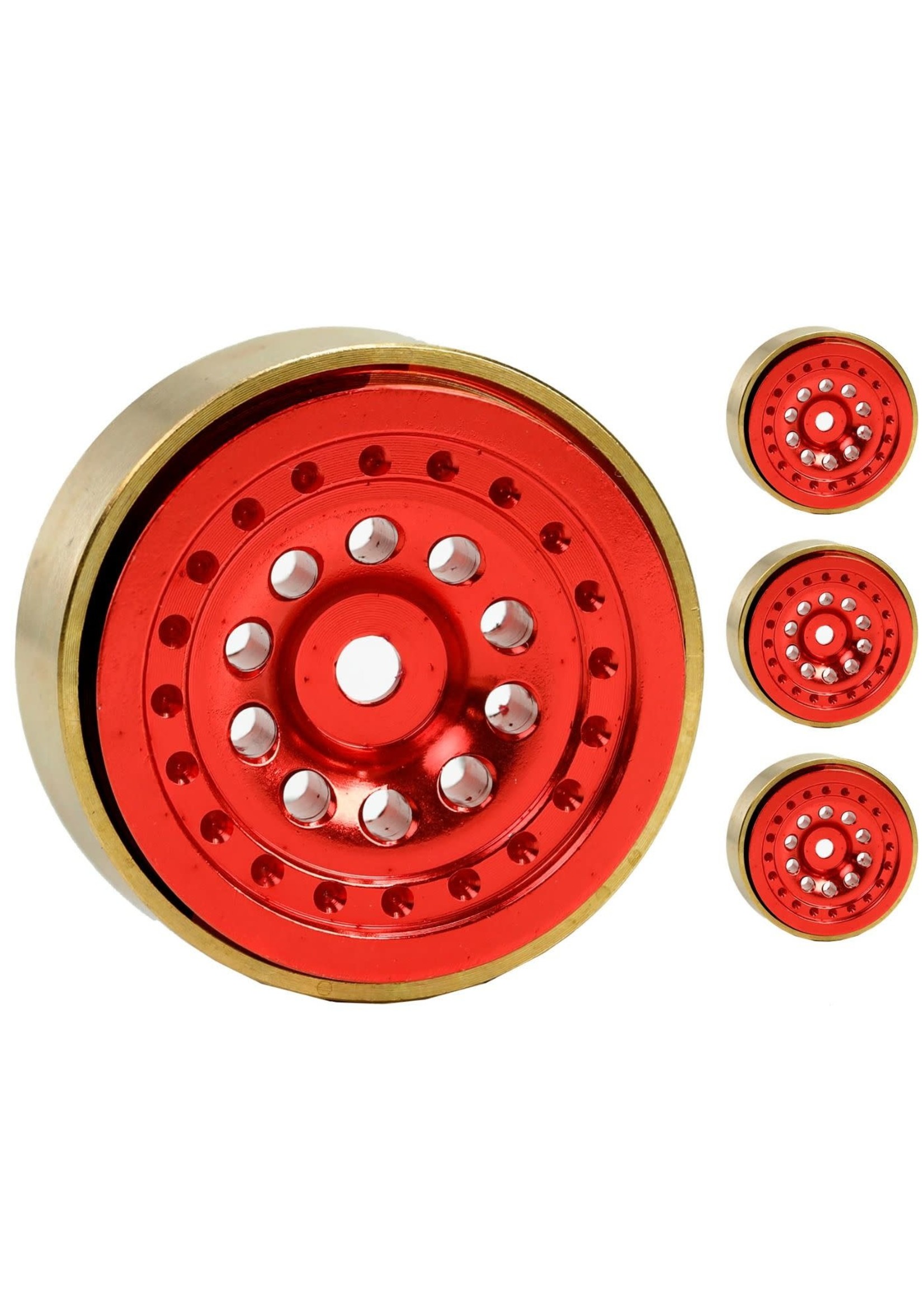 Power Hobby Powerhobby Z4 Aluminum Brass Ring Beadlock Crawler Wheels Red 1/24
