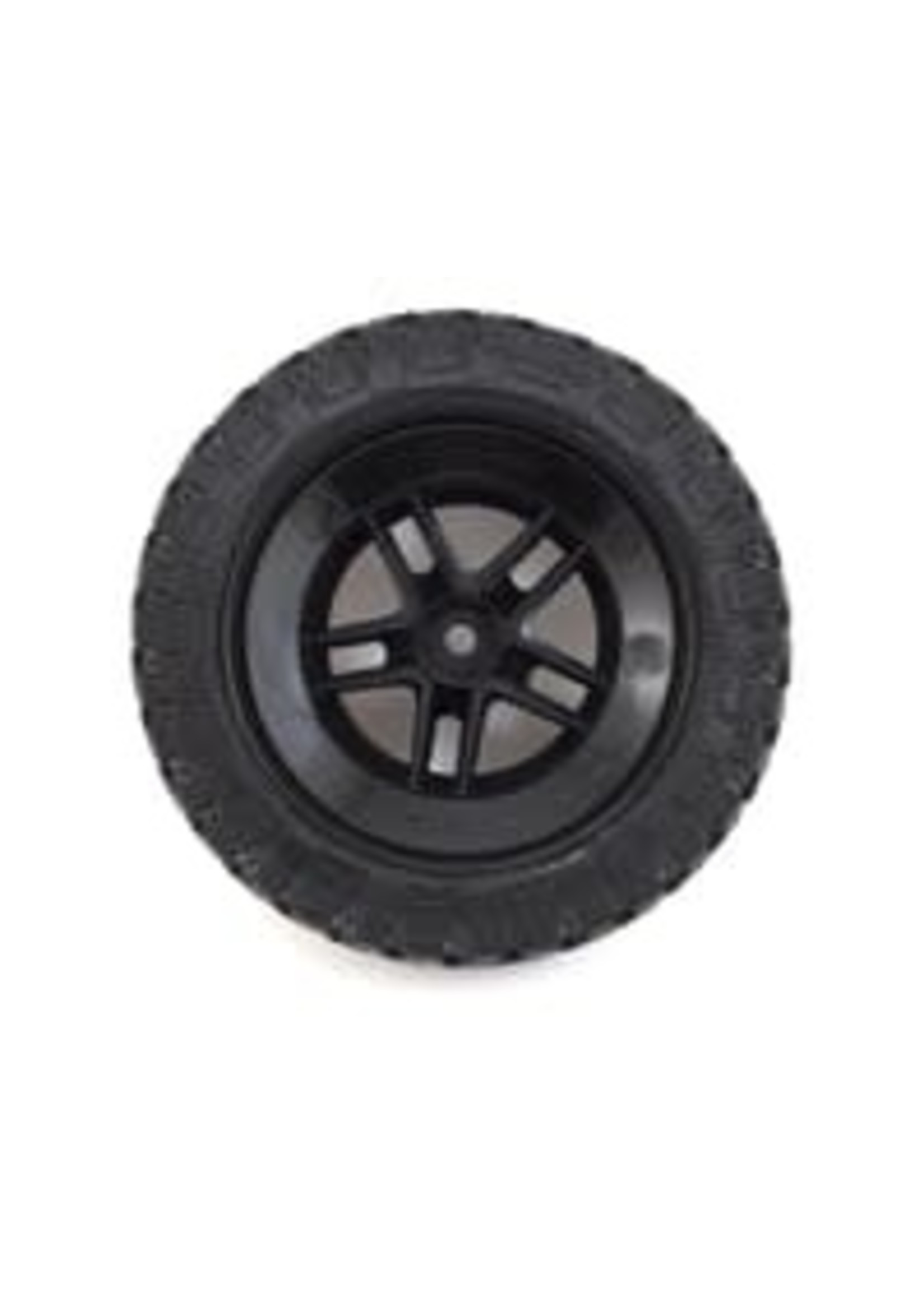 Traxxas Tires & wheels, assembled, glued (SCT Split-Spoke satin chrome, black beadlock style wheels, BFGoodrich Mud-Terrain  T/A KM2 tires, foam inserts) (2) (4WD f/r, 2WD rear) (TSM rated)