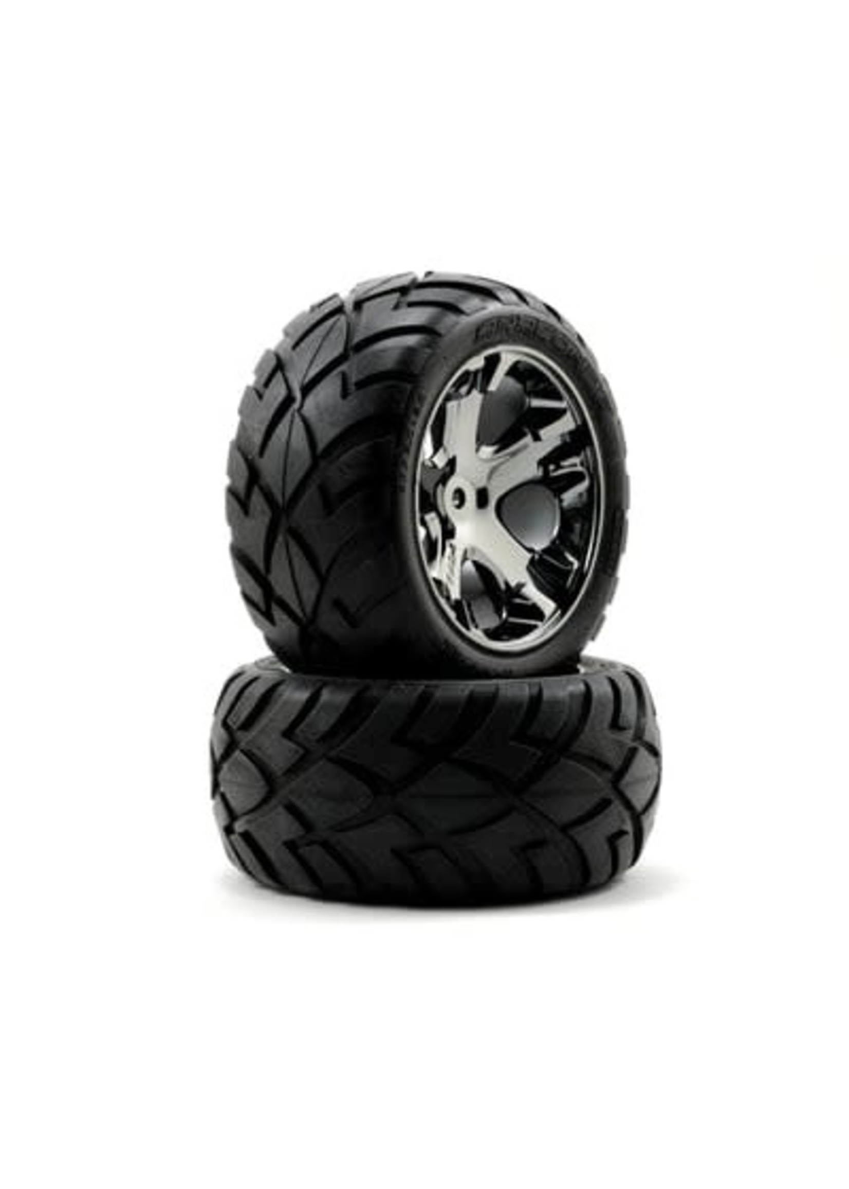 Traxxas 3773A Tires & wheels, assembled, glued (All Star black chrome wheels, Anaconda tires, foam inserts) (2WD electric rear) (1 left, 1 right)