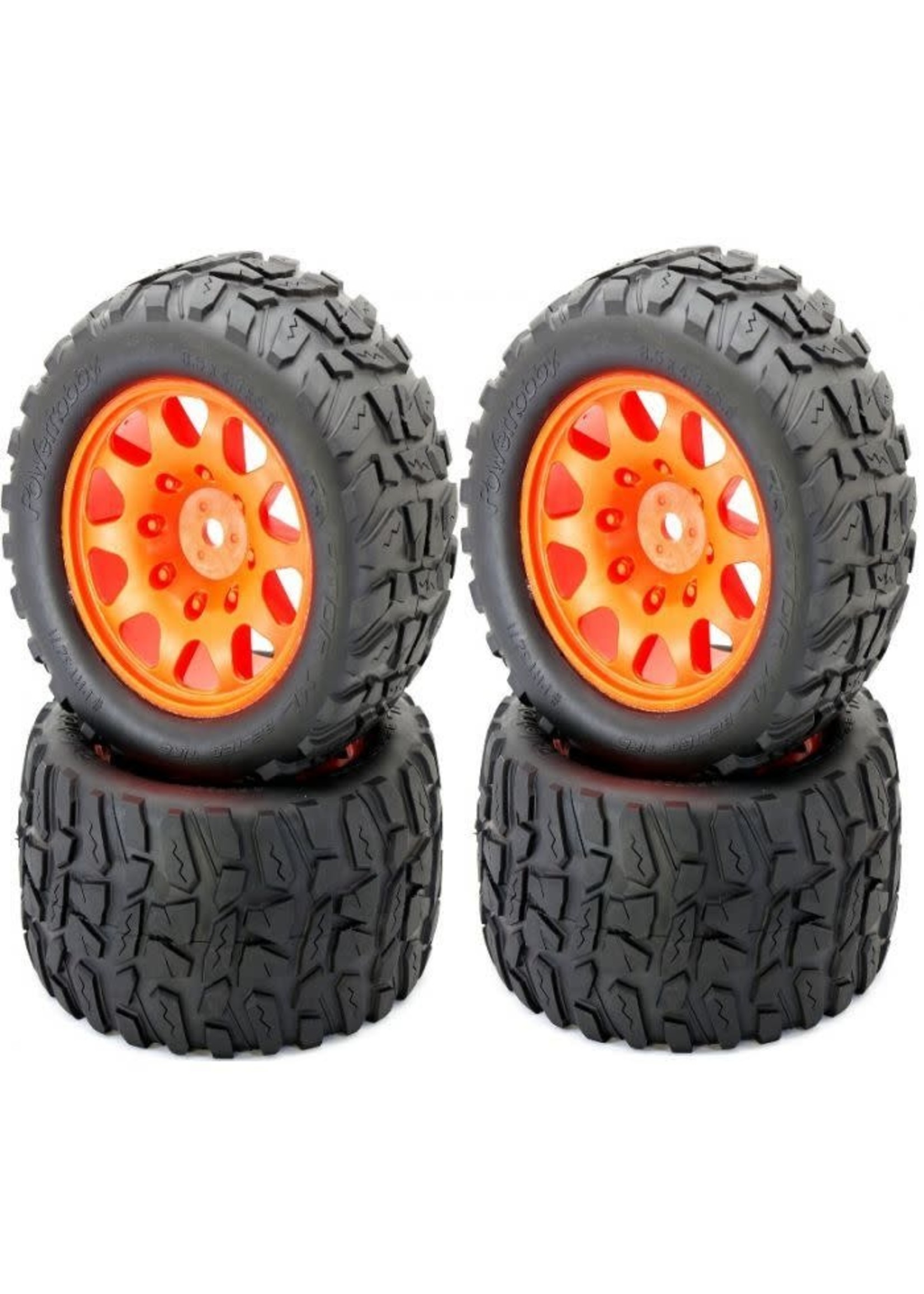 Power Hobby PHT-3271 O-ARRMA Powerhobby Raptor XL Belted Tires Viper Wheels 4 Arrma Kraton Outcast 8S Orange
