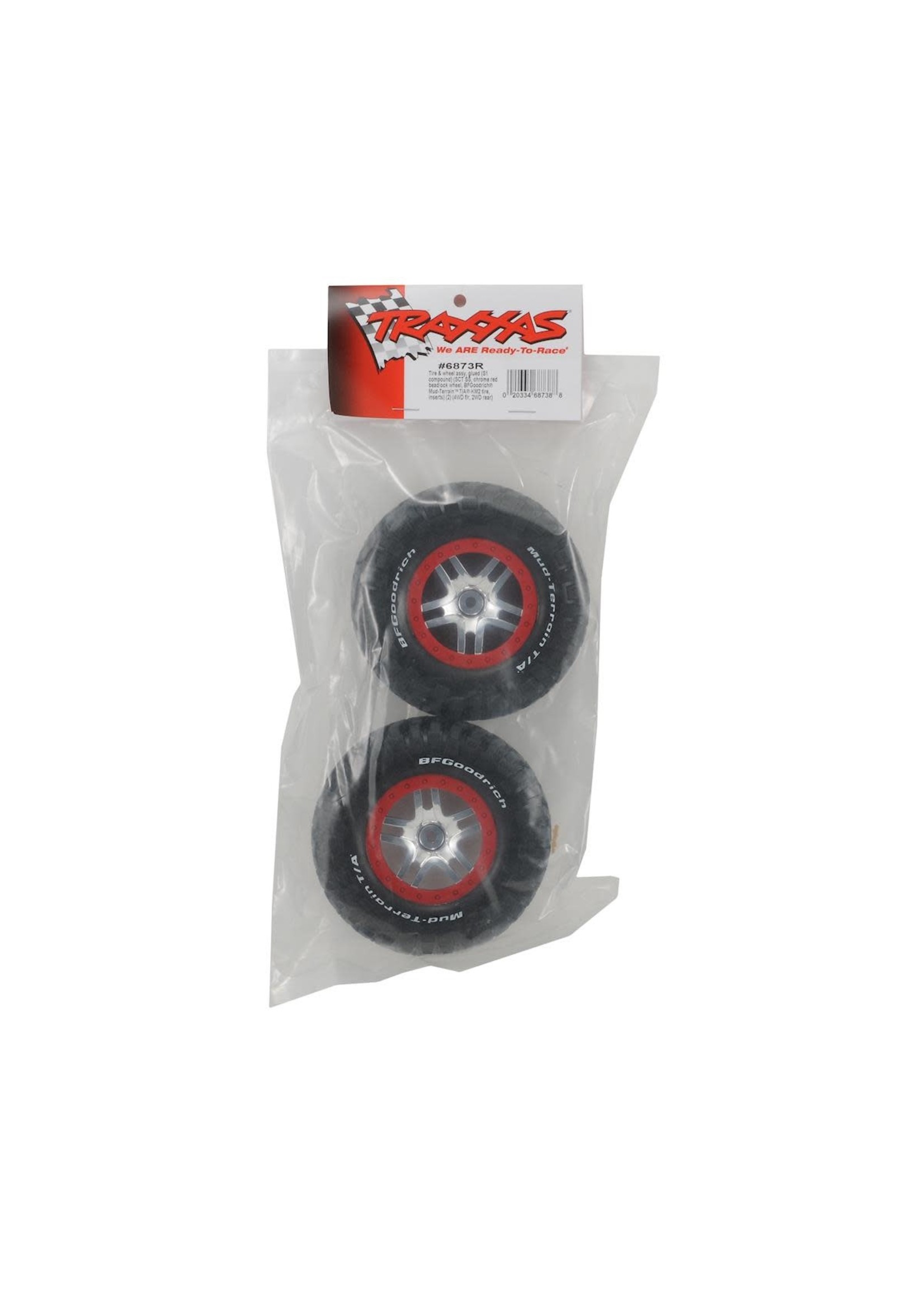Traxxas 6873R Traxxas Tire/Wheel Assembly Glued Chrome Red Slash 4x4