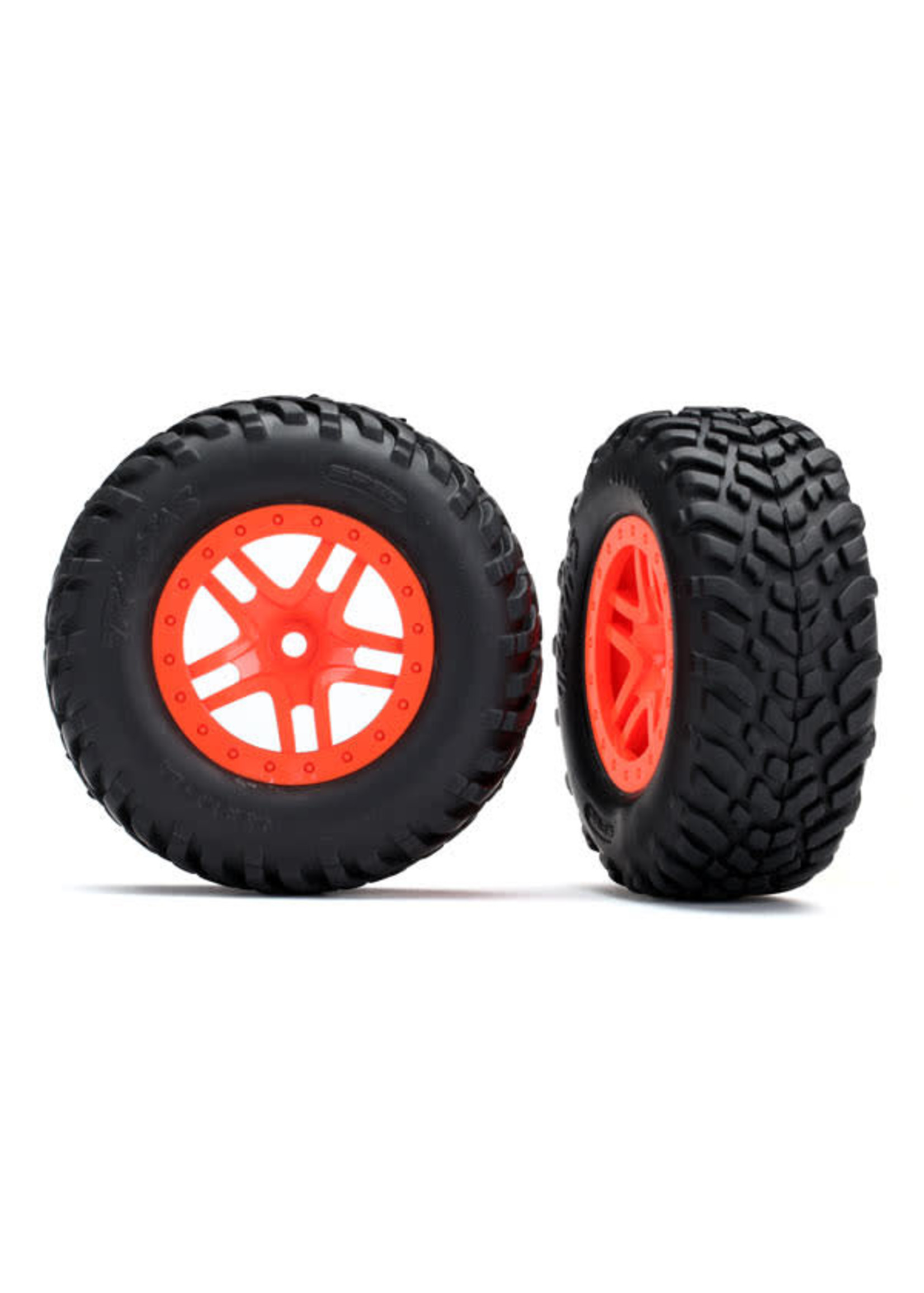 Traxxas 5892 Tires & wheels, assembled, glued (SCT Split-Spoke orange wheels, SCT off-road racing tires, foam inserts) (2) (4WD f/r, 2WD rear) (TSM rated)