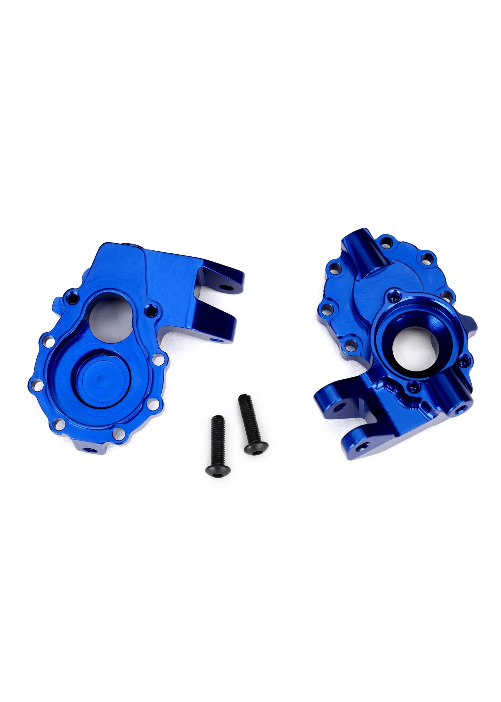 Traxxas 8252X Portal housings, inner (front), 6061-T6 aluminum (blue-anodized) (2)/ 3x12 BCS (2)