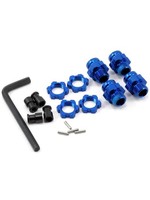 Traxxas Wheel hubs, splined, 17mm, short (4)/ wheel nuts, splined, 17mm (4) (blue-anodized)/ hub retainer M4 X 0.7 (4)/ axle pin (4)/ wrench, 5mm