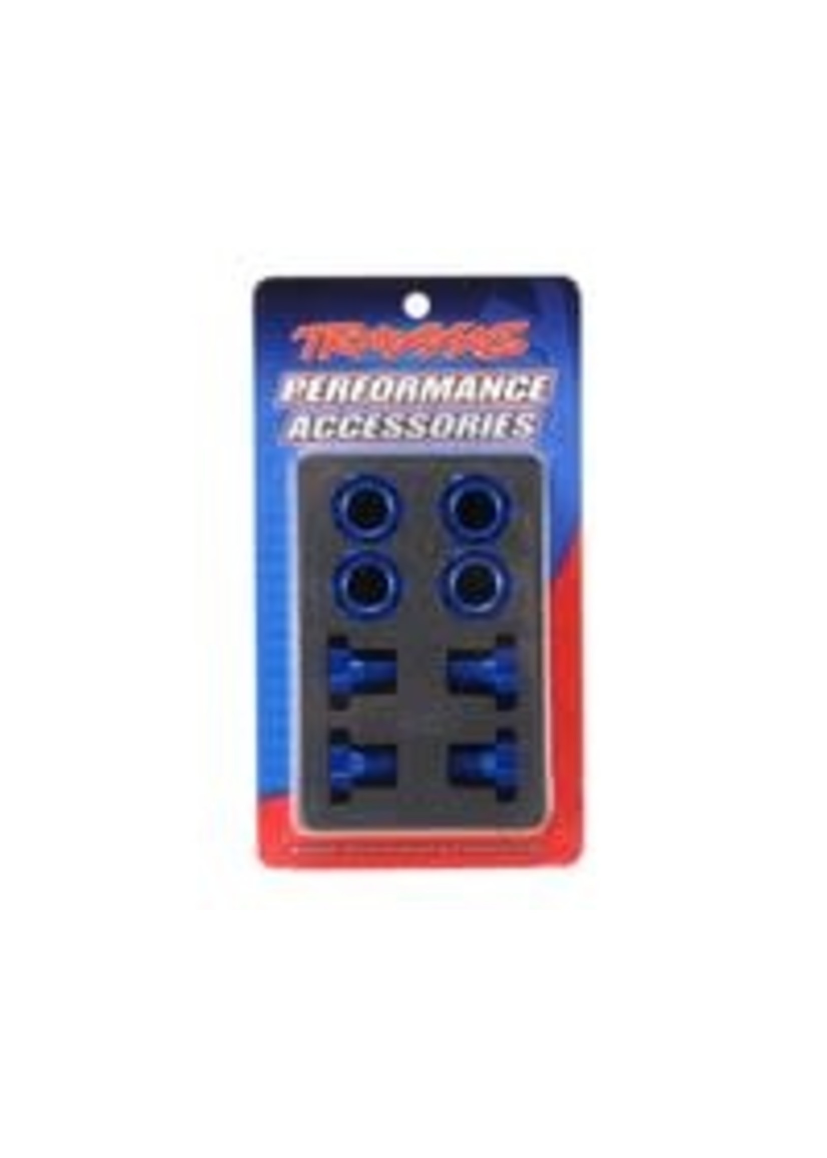 Traxxas 5353X Wheel hubs, splined, 17mm (blue-anodized) (4)/ wheel nuts, splined, 17mm (blue-anodized) (4)/ screw pins, 4x13mm (with threadlock) (4)