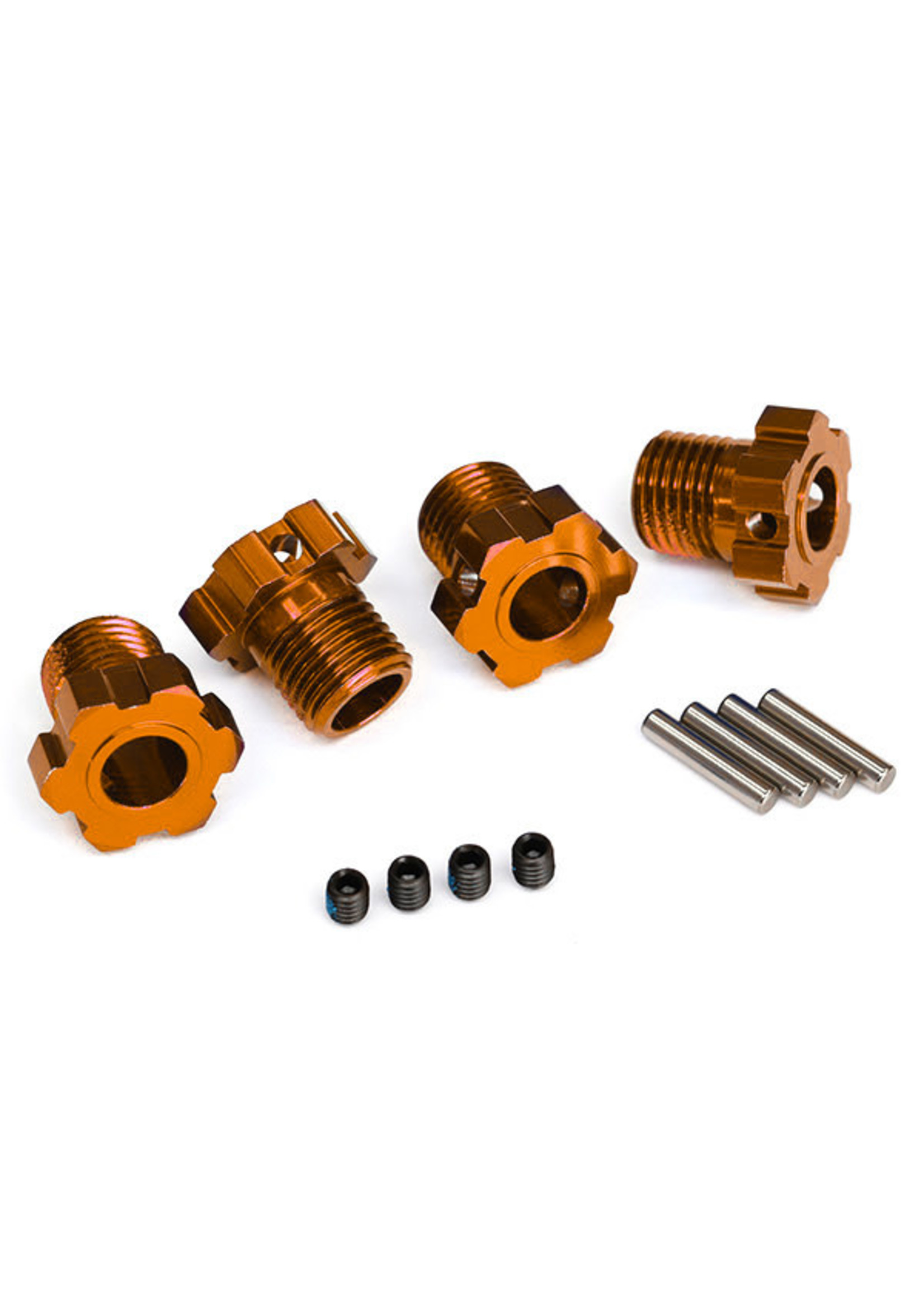 Traxxas Wheel hubs, splined, 17mm (orange-anodized) (4)/ 4x5 GS (4)/ 3x14mm pin (4)