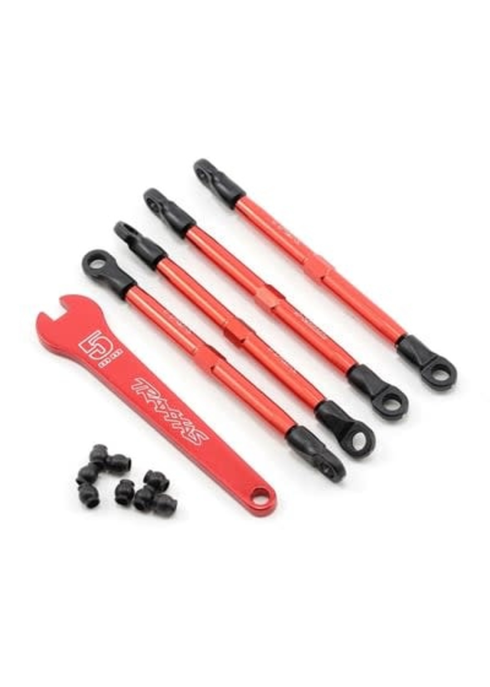 Traxxas 7138X Toe links, aluminum (red-anodized) (4) (assembled with rod ends and threaded inserts)
