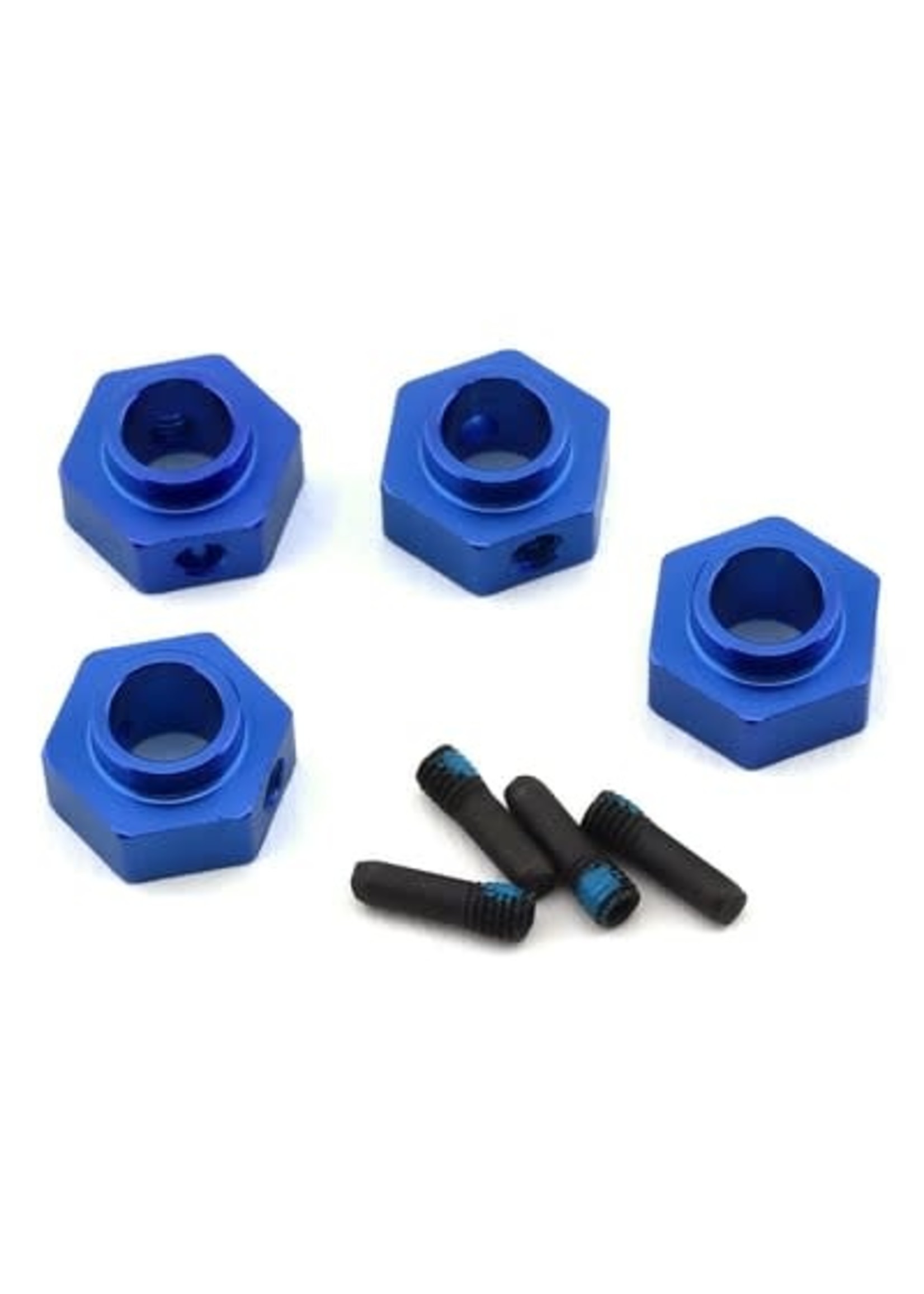 Traxxas 8269X Wheel hubs, 12mm hex, 6061-T6 aluminum (blue-anodized) (4)/ screw pin (4)