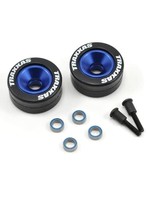 Traxxas Wheels, aluminum (blue-anodized) (2)/ 5x8mm ball bearings (4)/ axles (2)/ rubber tires (2)