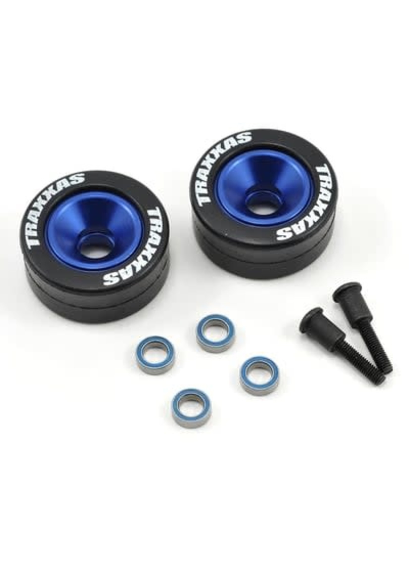 Traxxas 5186A Wheels, aluminum (blue-anodized) (2)/ 5x8mm ball bearings (4)/ axles (2)/ rubber tires (2)