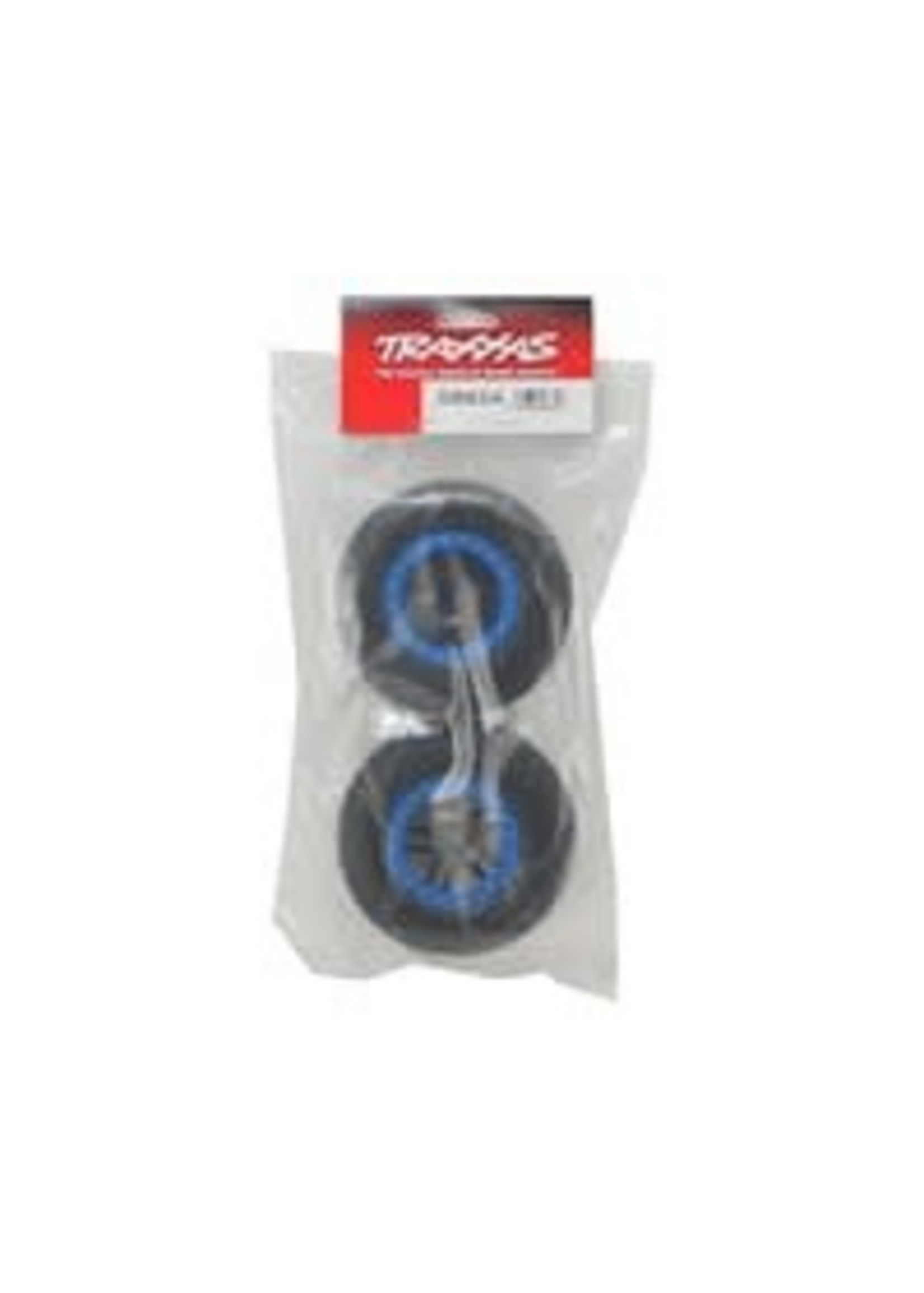 Traxxas Tire & wheel assy, glued (SCT Split-Spoke, black, blue beadlock wheels, BFGoodrich Mud-Terrain  T/A KM2 tire, inserts) (2) (4WD f/r, 2WD rear)