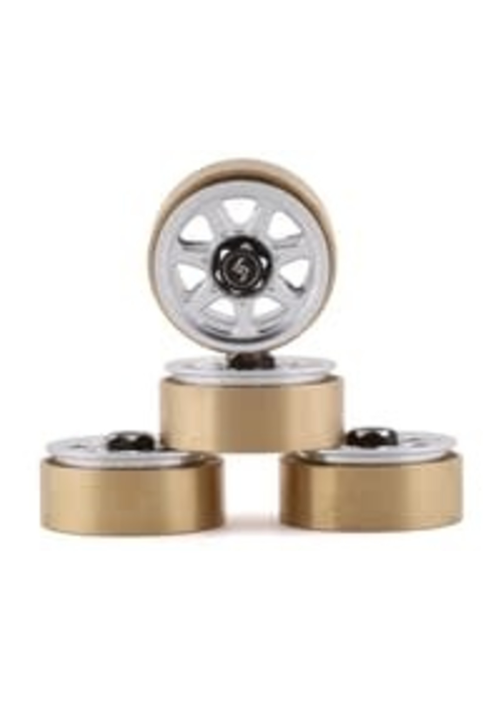 Samix SAMSCX24-6669SC2 Samix SCX24 Aluminum & Brass 1.0" Beadlock Wheel Set w/Scale Hubs (Silver) (4)