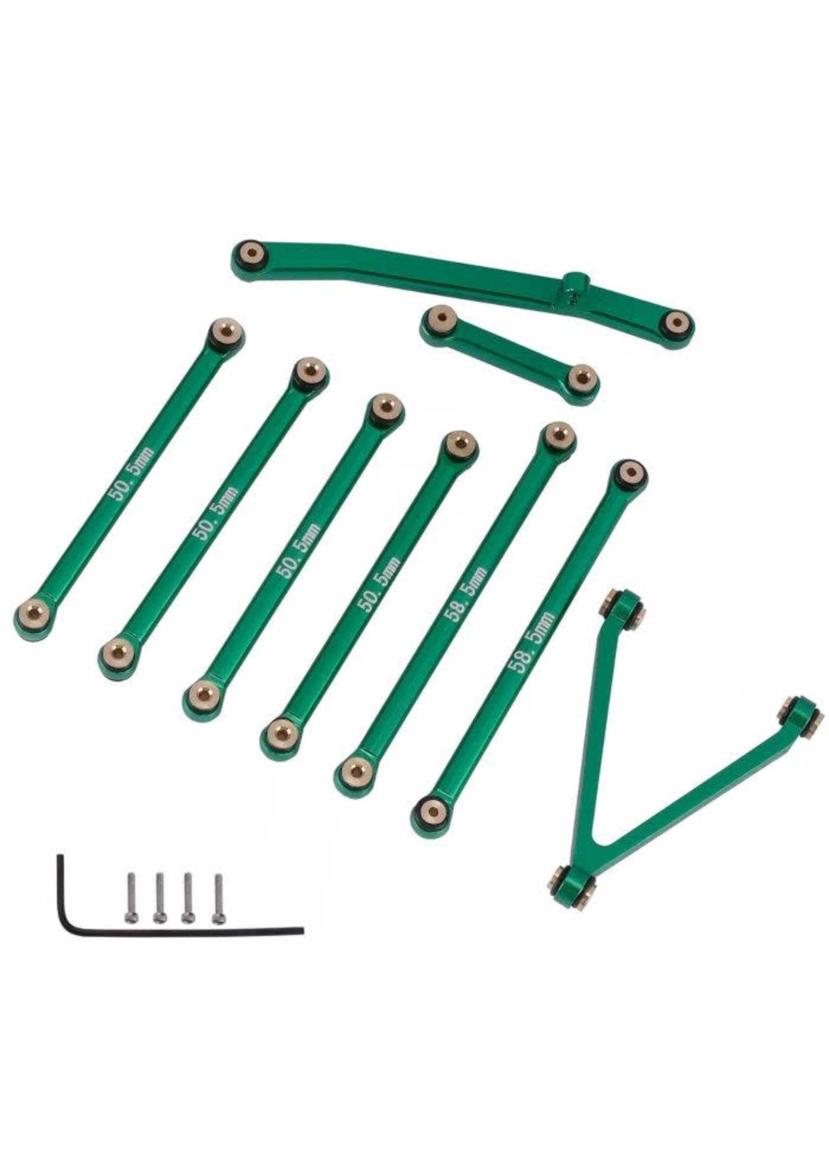Power Hobby PHSCX24115-GREEN Powerhobby Aluminum Suspension Links Steering Rod Tie Set SCX24 C10 Jeep Green